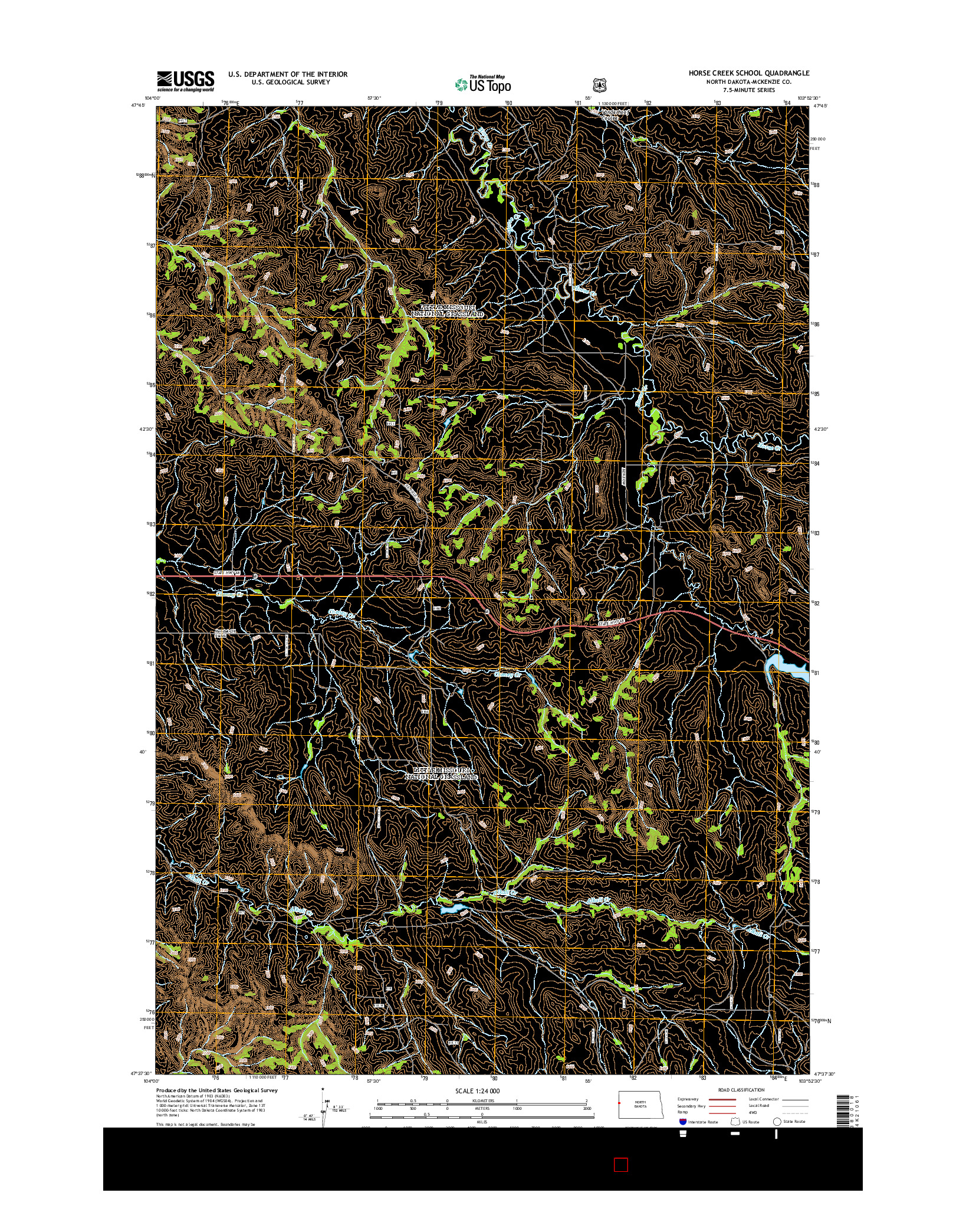 USGS US TOPO 7.5-MINUTE MAP FOR HORSE CREEK SCHOOL, ND 2014