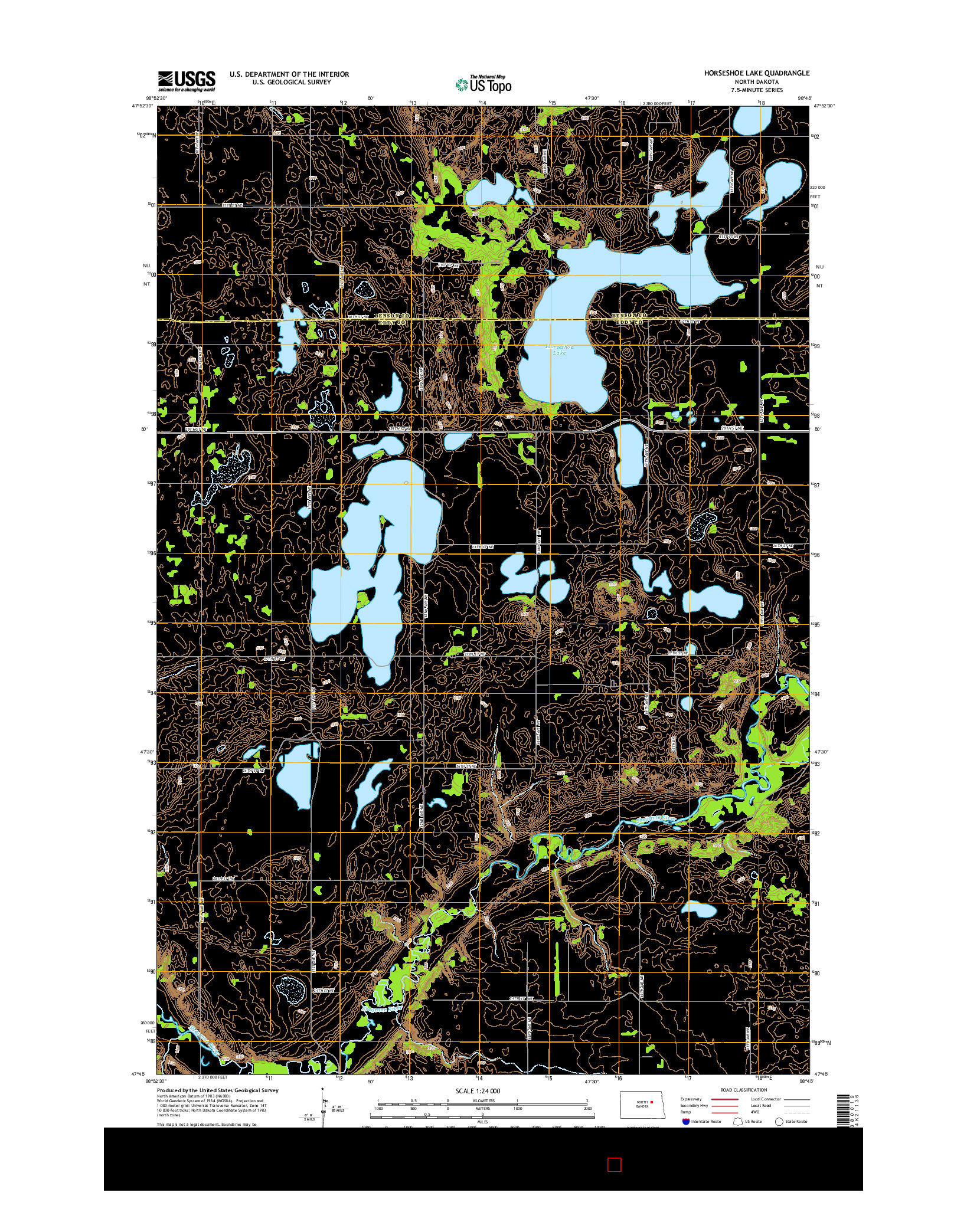 USGS US TOPO 7.5-MINUTE MAP FOR HORSESHOE LAKE, ND 2014