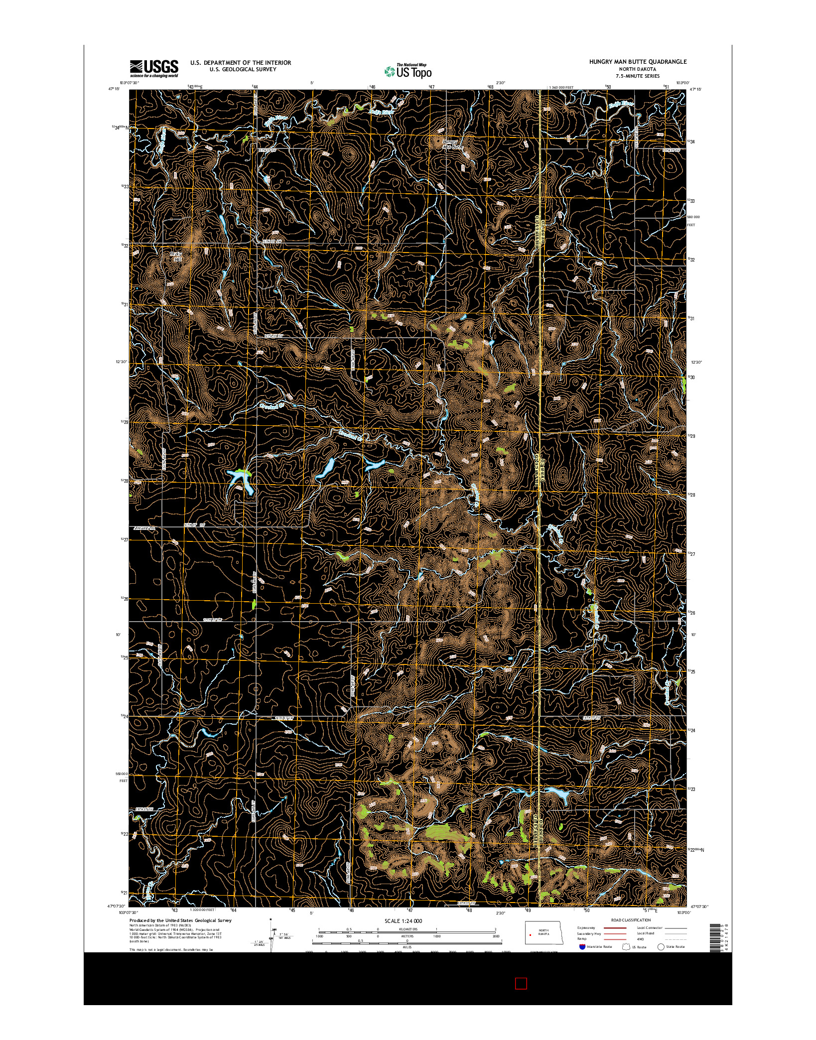 USGS US TOPO 7.5-MINUTE MAP FOR HUNGRY MAN BUTTE, ND 2014