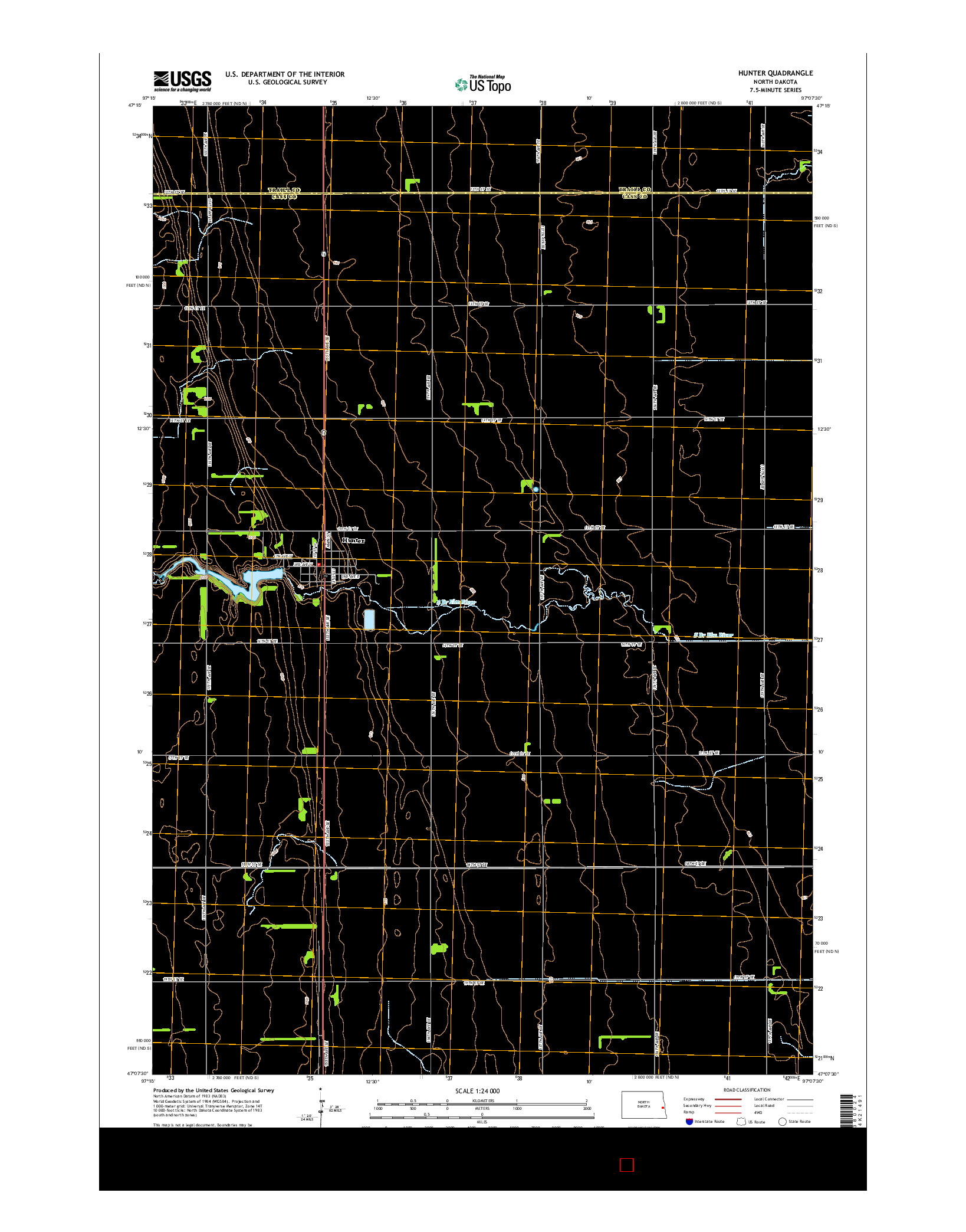 USGS US TOPO 7.5-MINUTE MAP FOR HUNTER, ND 2014