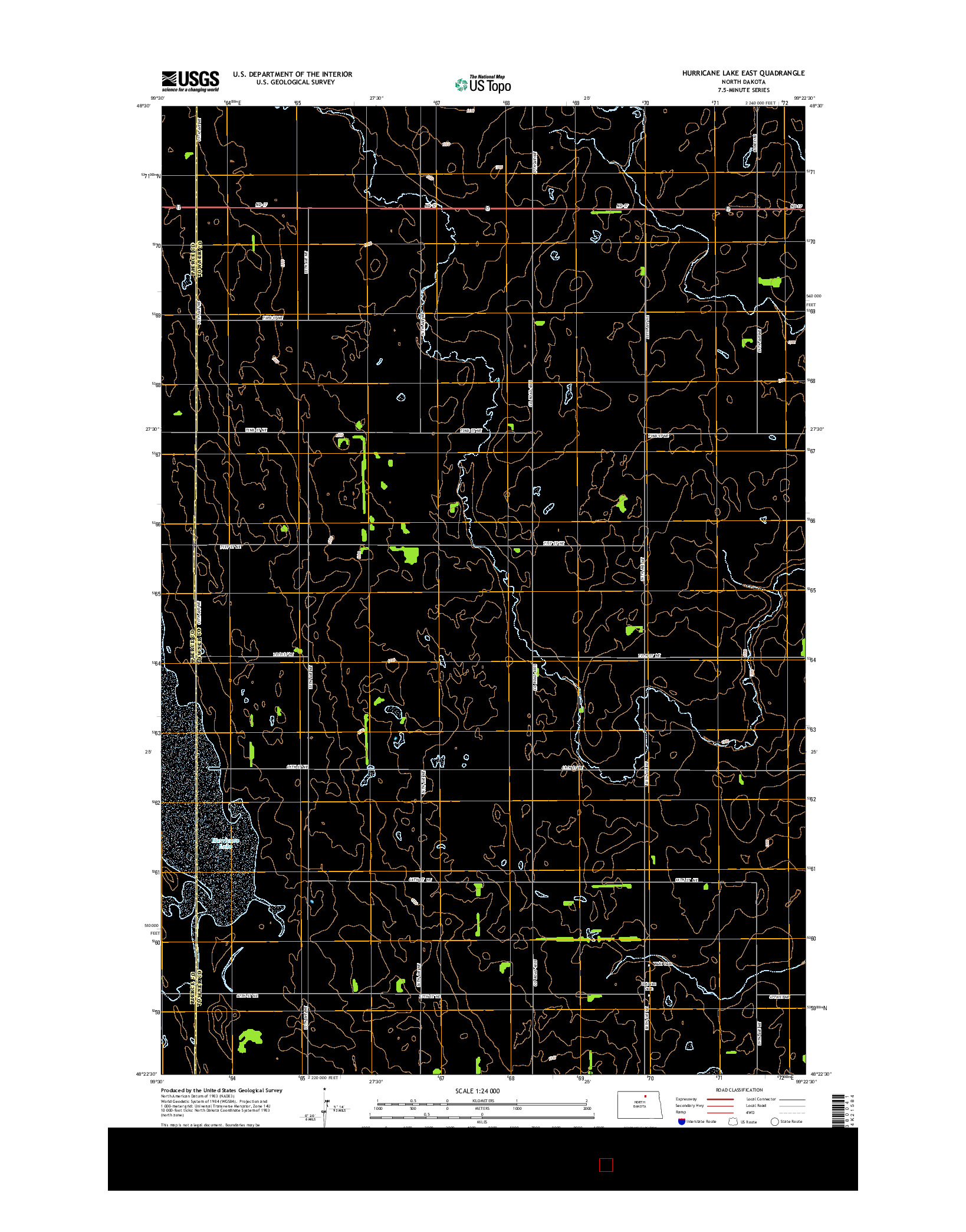 USGS US TOPO 7.5-MINUTE MAP FOR HURRICANE LAKE EAST, ND 2014