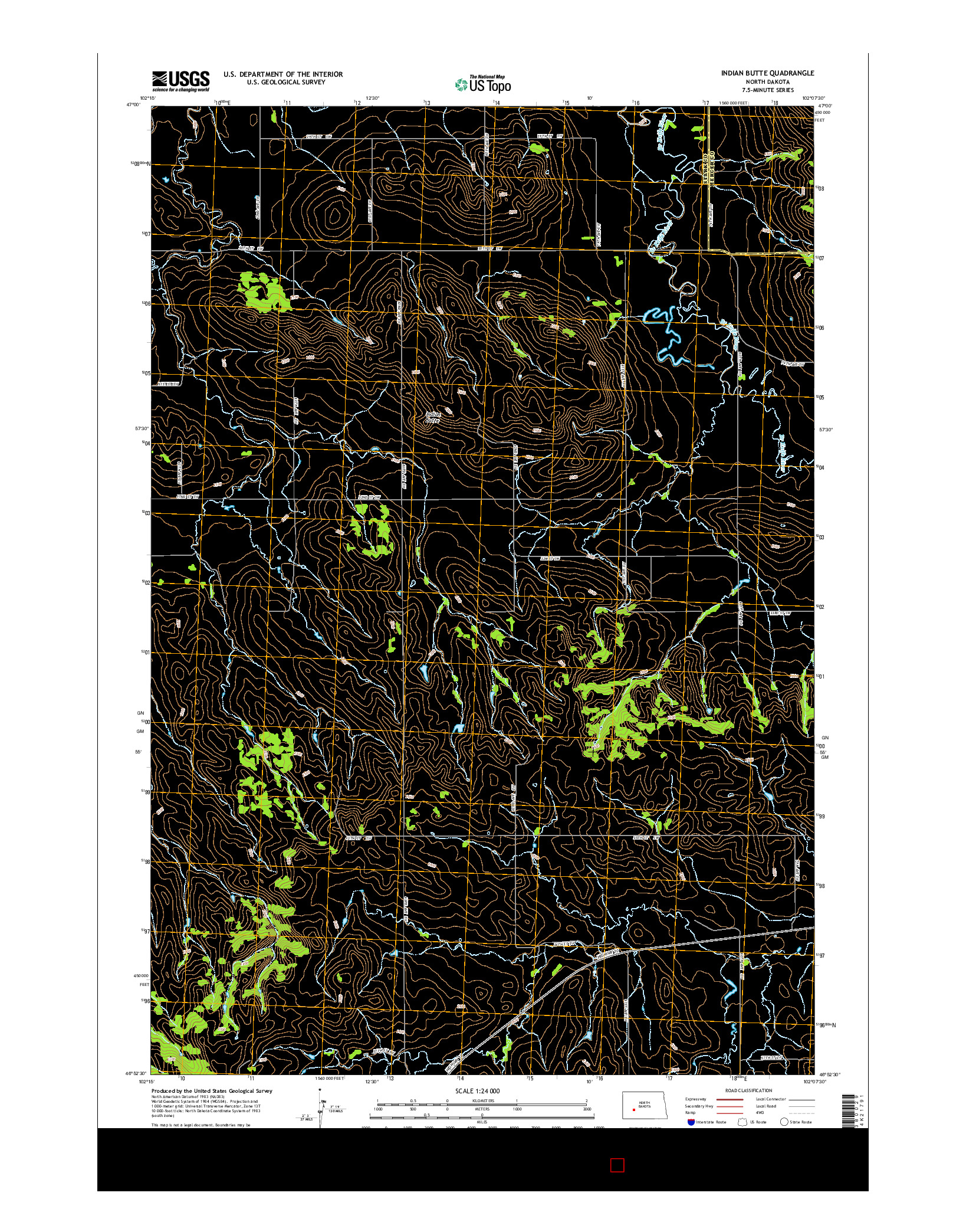 USGS US TOPO 7.5-MINUTE MAP FOR INDIAN BUTTE, ND 2014