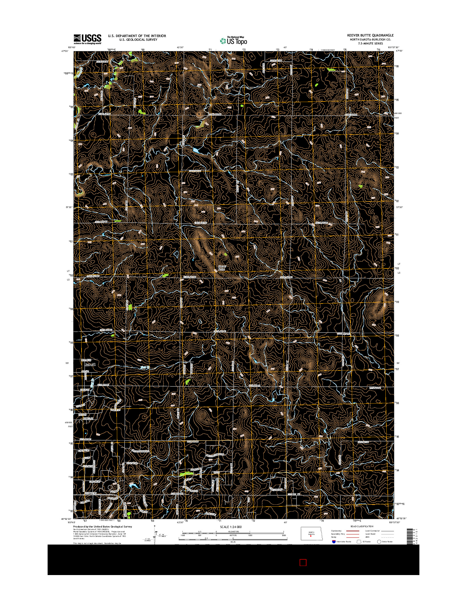 USGS US TOPO 7.5-MINUTE MAP FOR KEEVER BUTTE, ND 2014