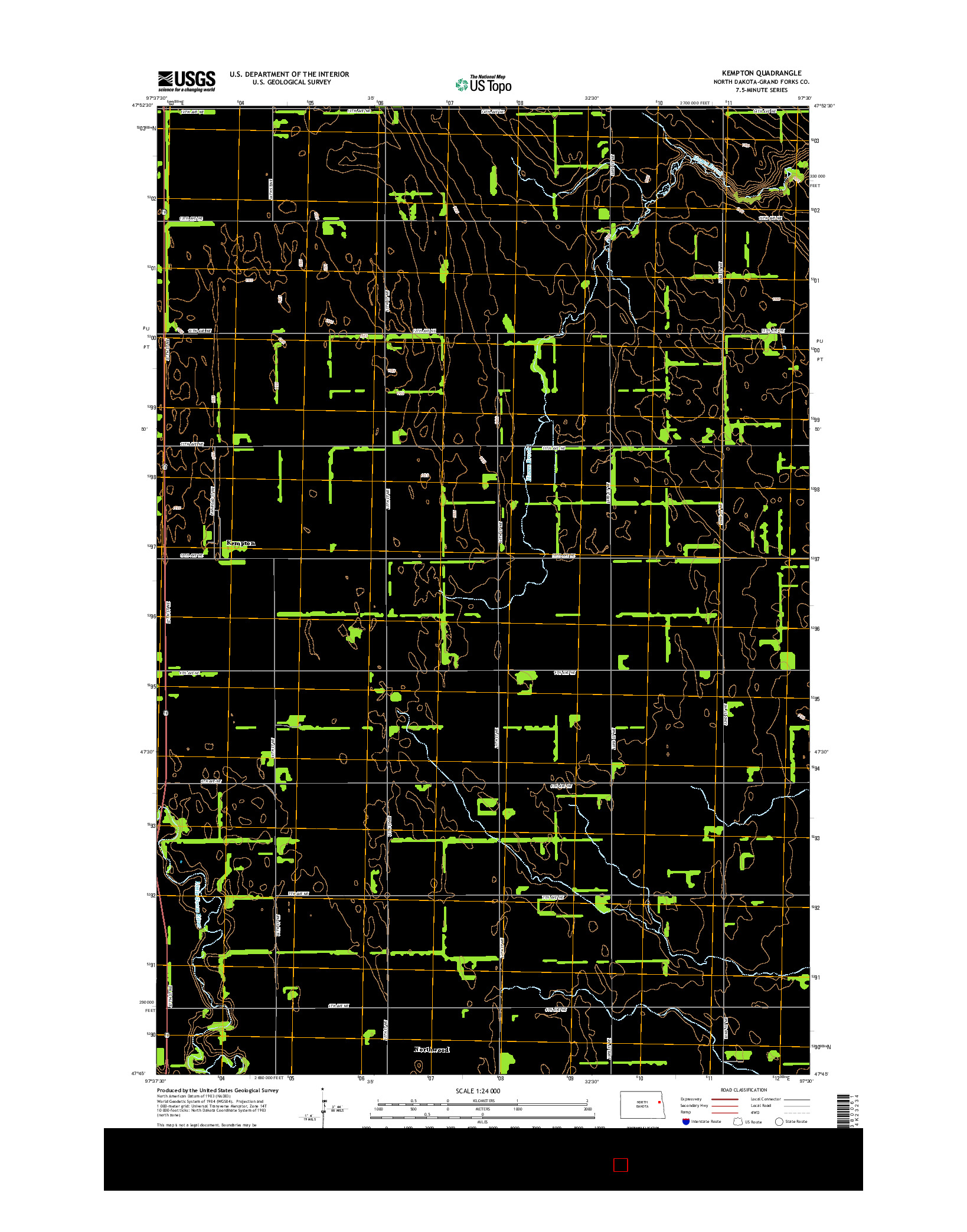 USGS US TOPO 7.5-MINUTE MAP FOR KEMPTON, ND 2014