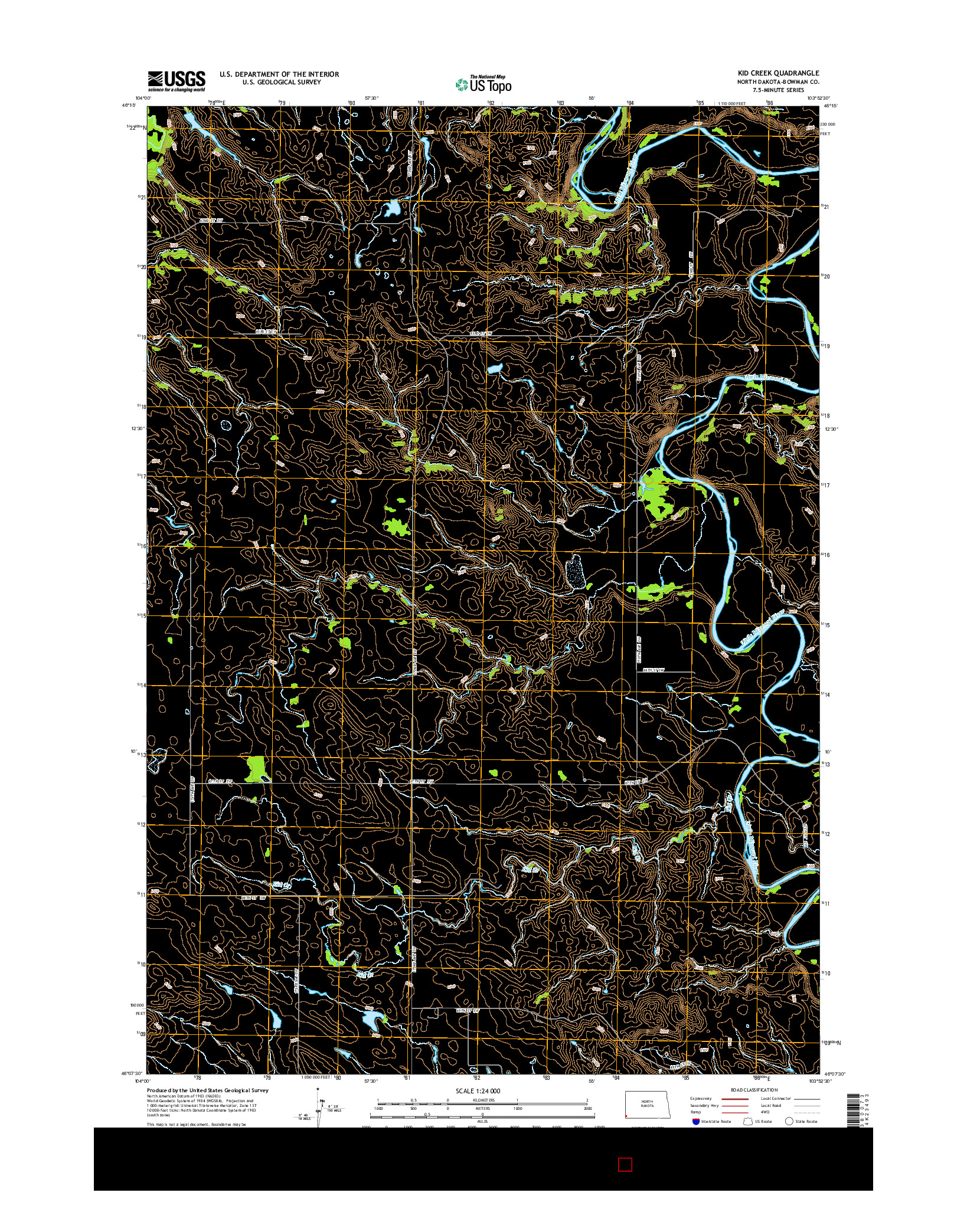 USGS US TOPO 7.5-MINUTE MAP FOR KID CREEK, ND 2014