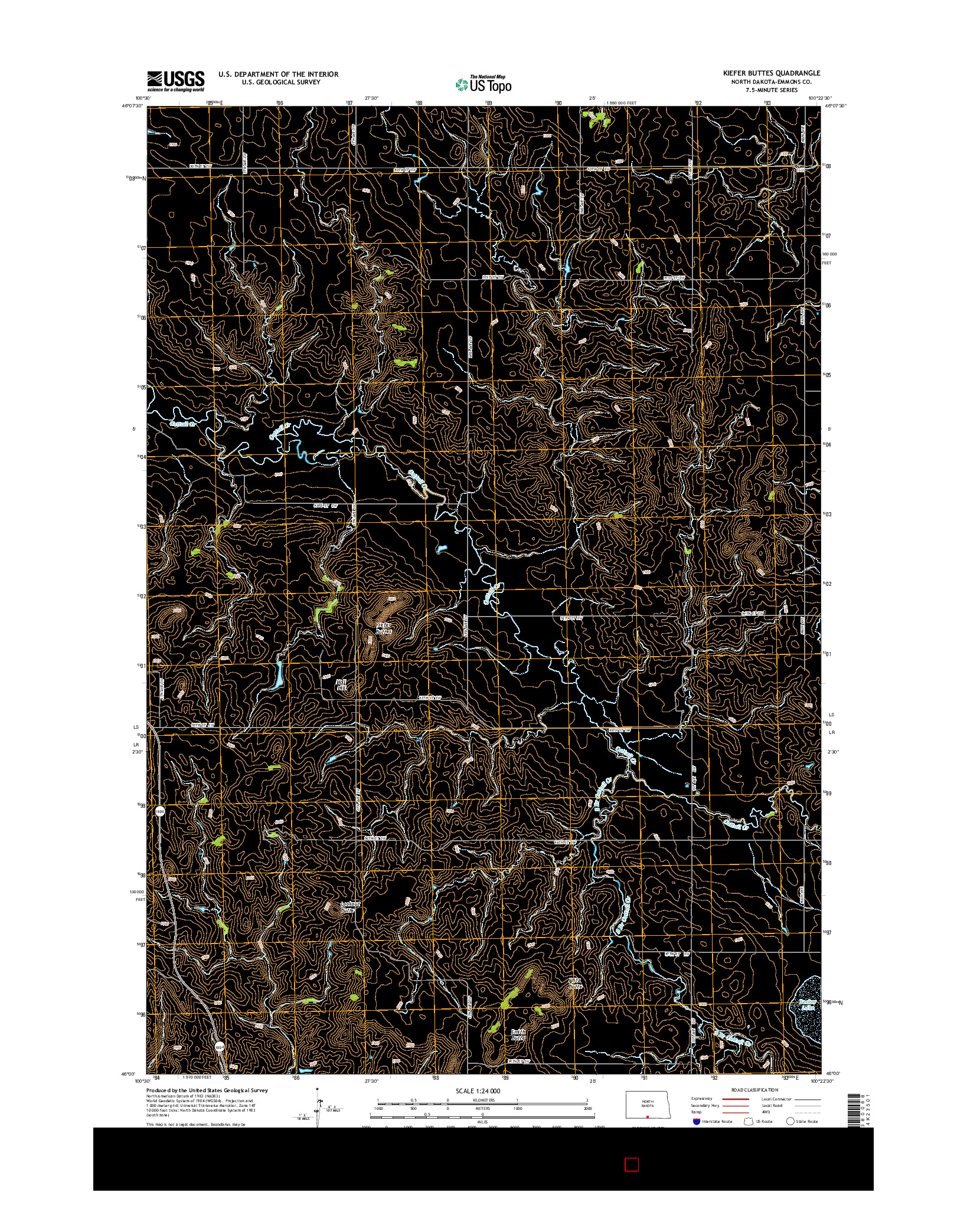 USGS US TOPO 7.5-MINUTE MAP FOR KIEFER BUTTES, ND 2014