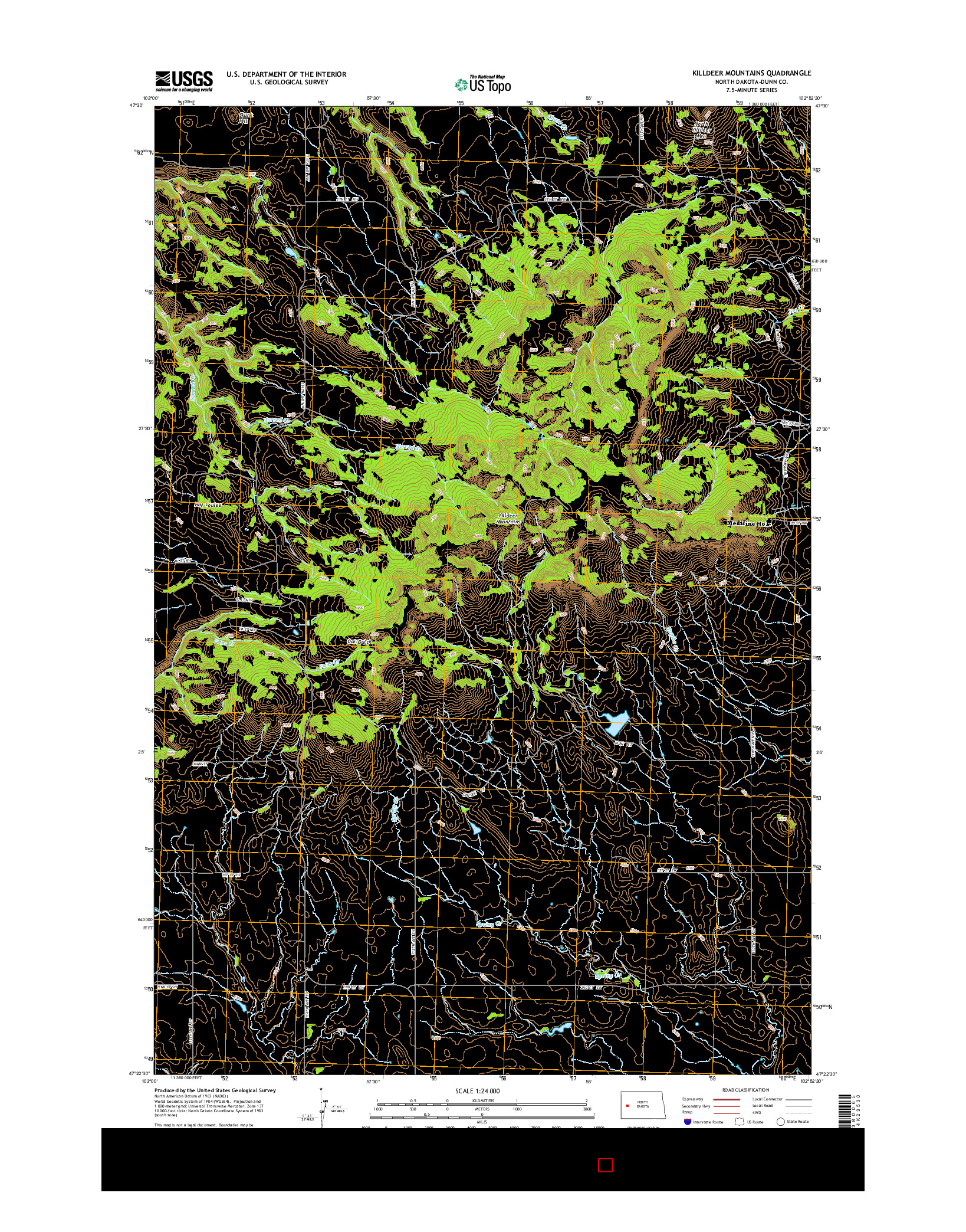 USGS US TOPO 7.5-MINUTE MAP FOR KILLDEER MOUNTAINS, ND 2014