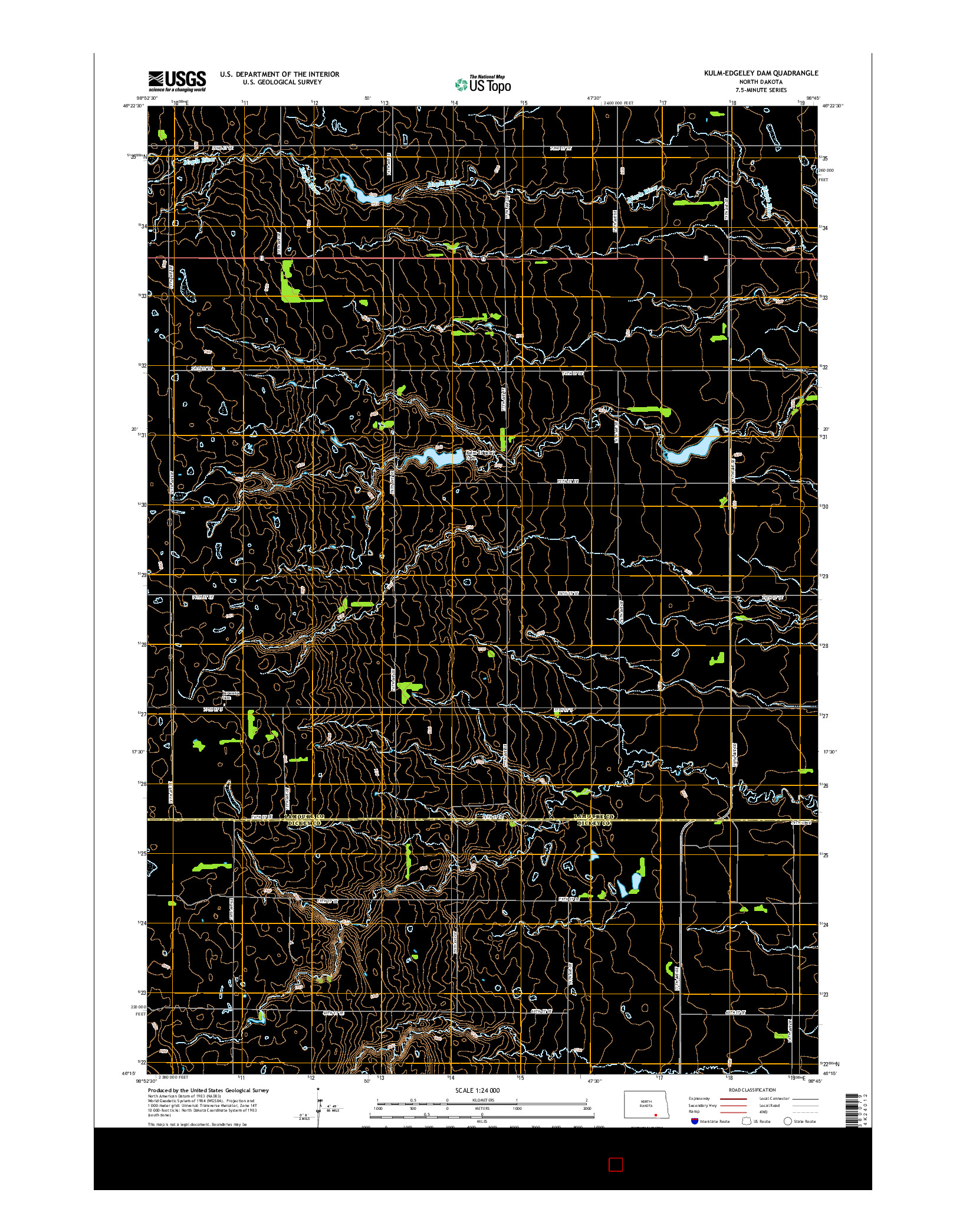 USGS US TOPO 7.5-MINUTE MAP FOR KULM-EDGELEY DAM, ND 2014