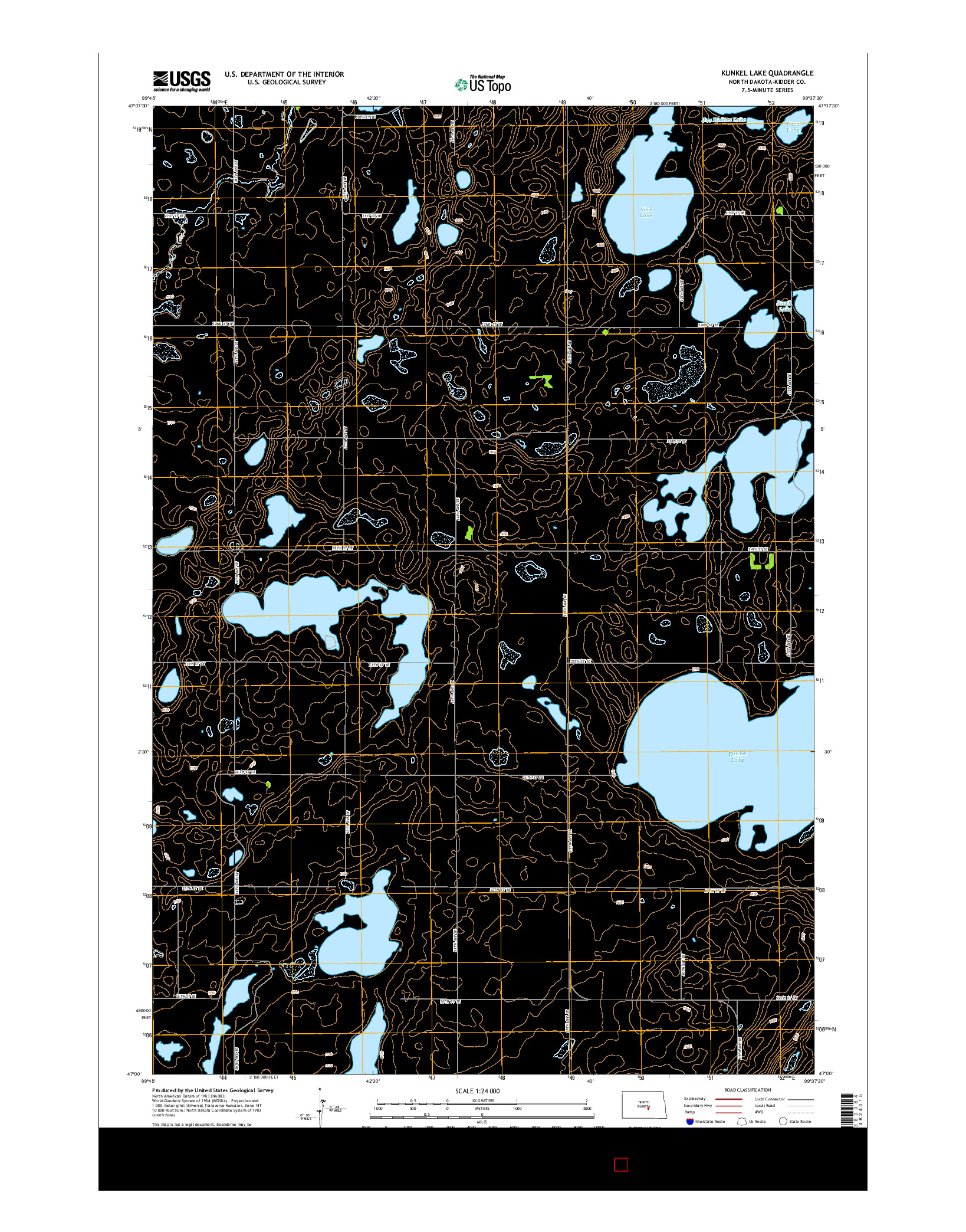 USGS US TOPO 7.5-MINUTE MAP FOR KUNKEL LAKE, ND 2014
