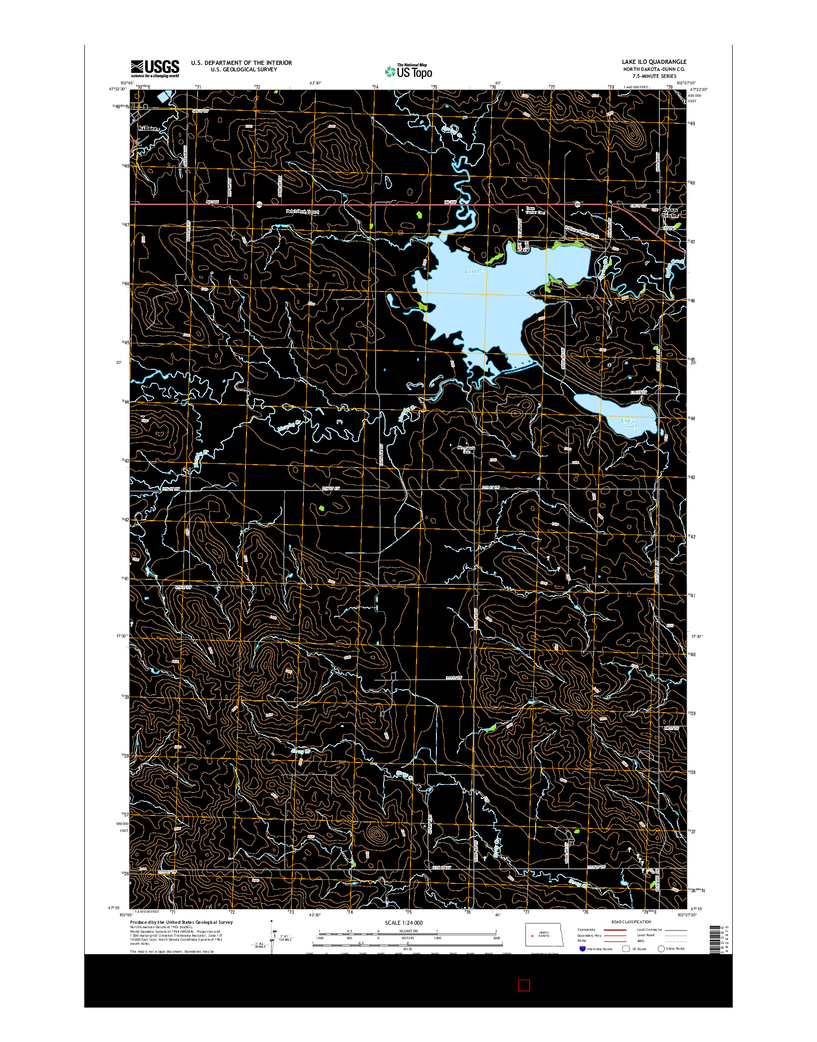 USGS US TOPO 7.5-MINUTE MAP FOR LAKE ILO, ND 2014