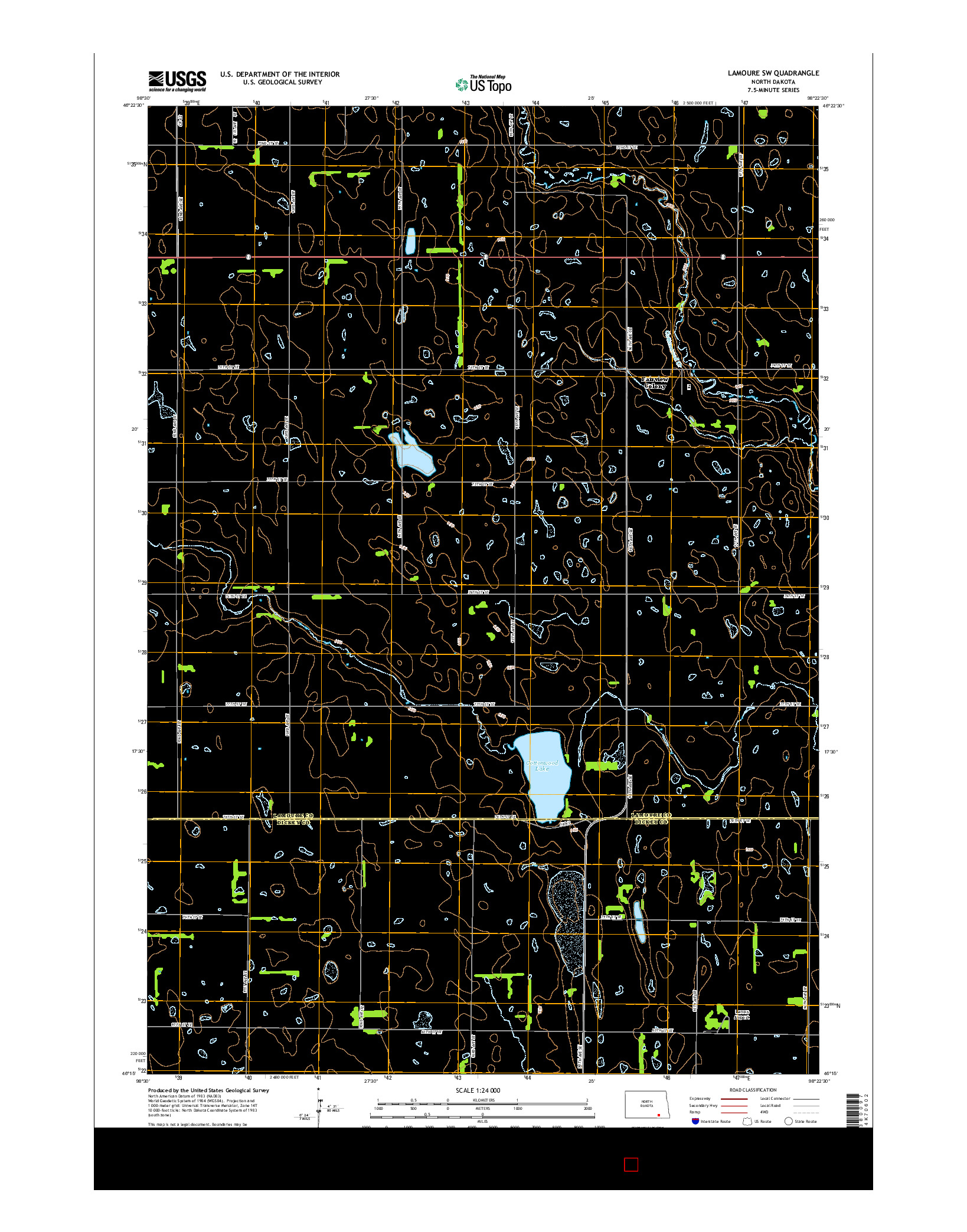 USGS US TOPO 7.5-MINUTE MAP FOR LAMOURE SW, ND 2014