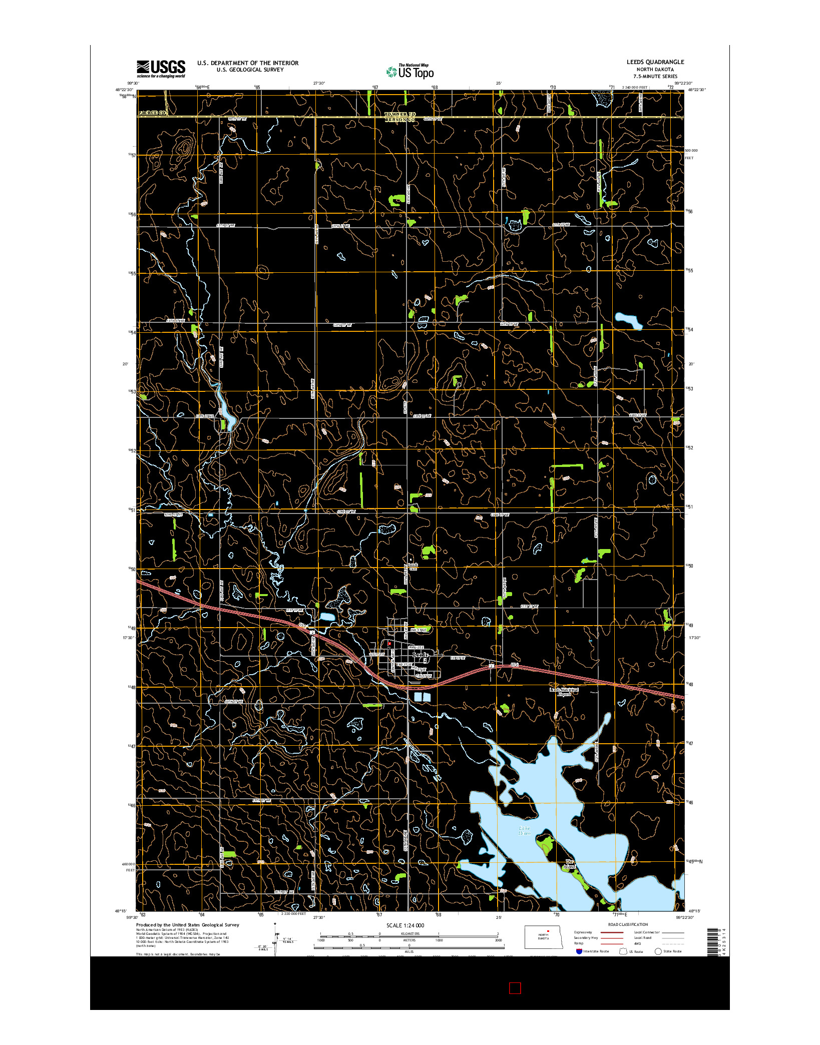 USGS US TOPO 7.5-MINUTE MAP FOR LEEDS, ND 2014