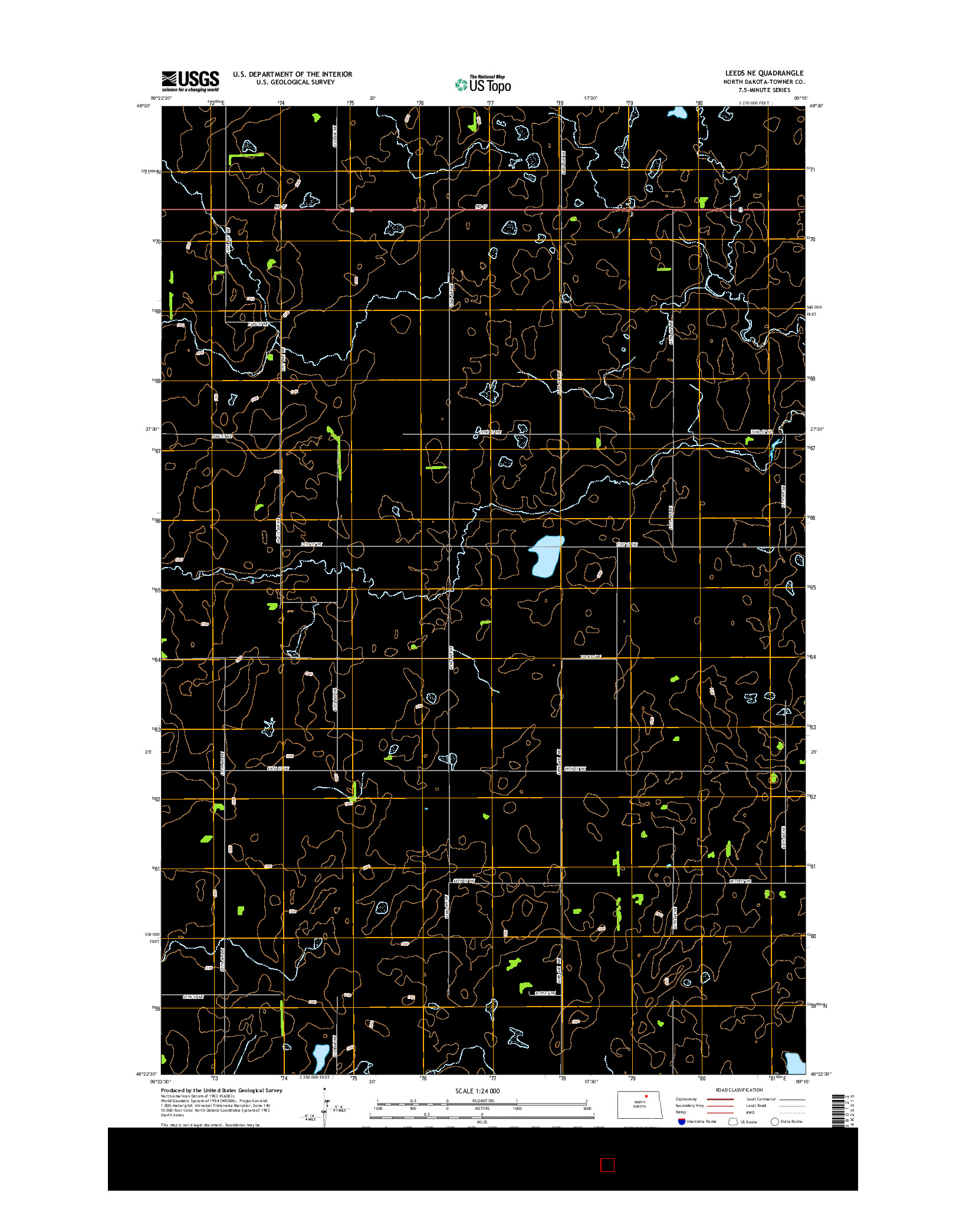 USGS US TOPO 7.5-MINUTE MAP FOR LEEDS NE, ND 2014