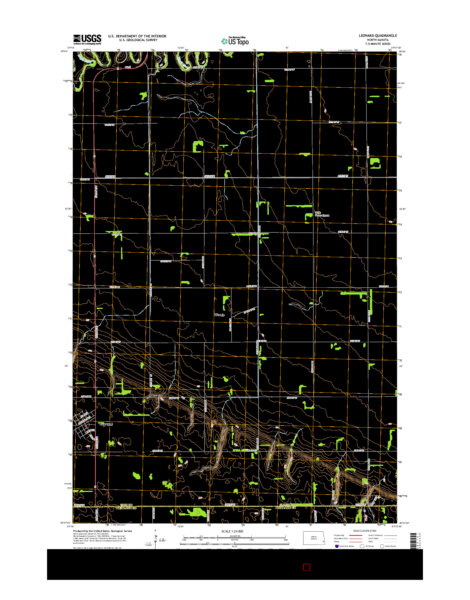 USGS US TOPO 7.5-MINUTE MAP FOR LEONARD, ND 2014