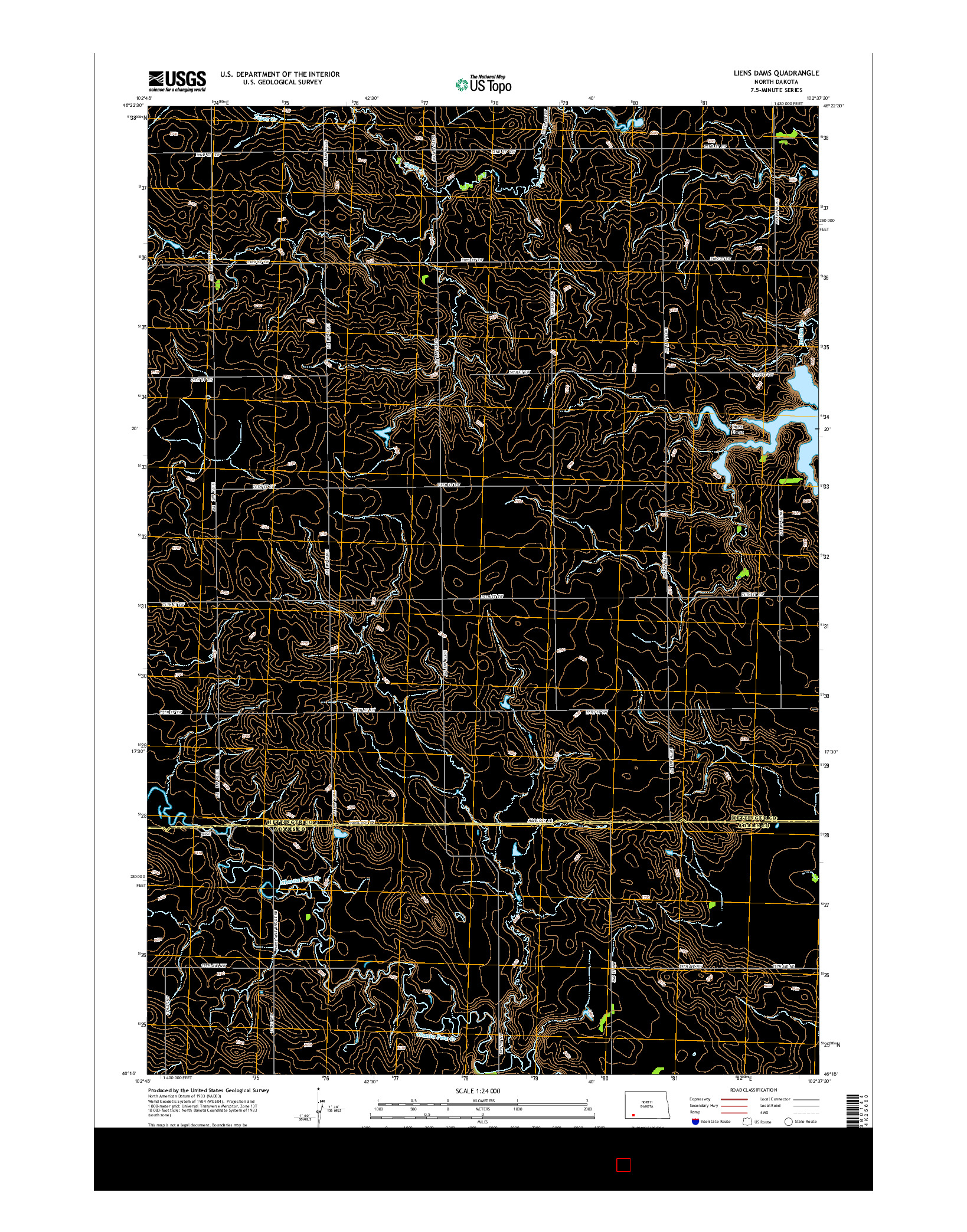 USGS US TOPO 7.5-MINUTE MAP FOR LIENS DAMS, ND 2014