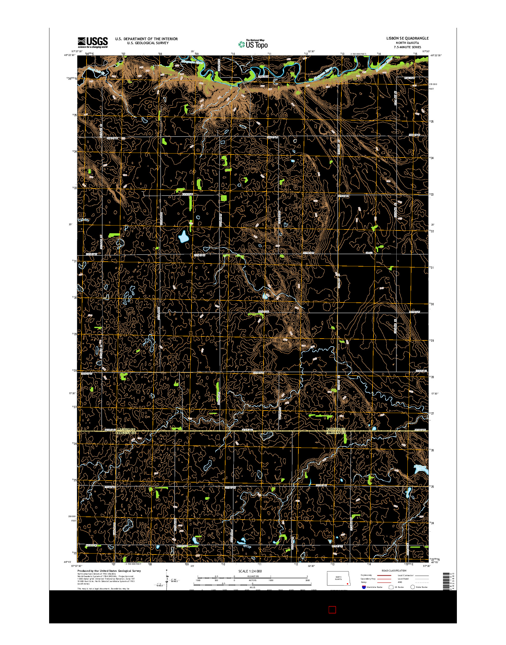 USGS US TOPO 7.5-MINUTE MAP FOR LISBON SE, ND 2014