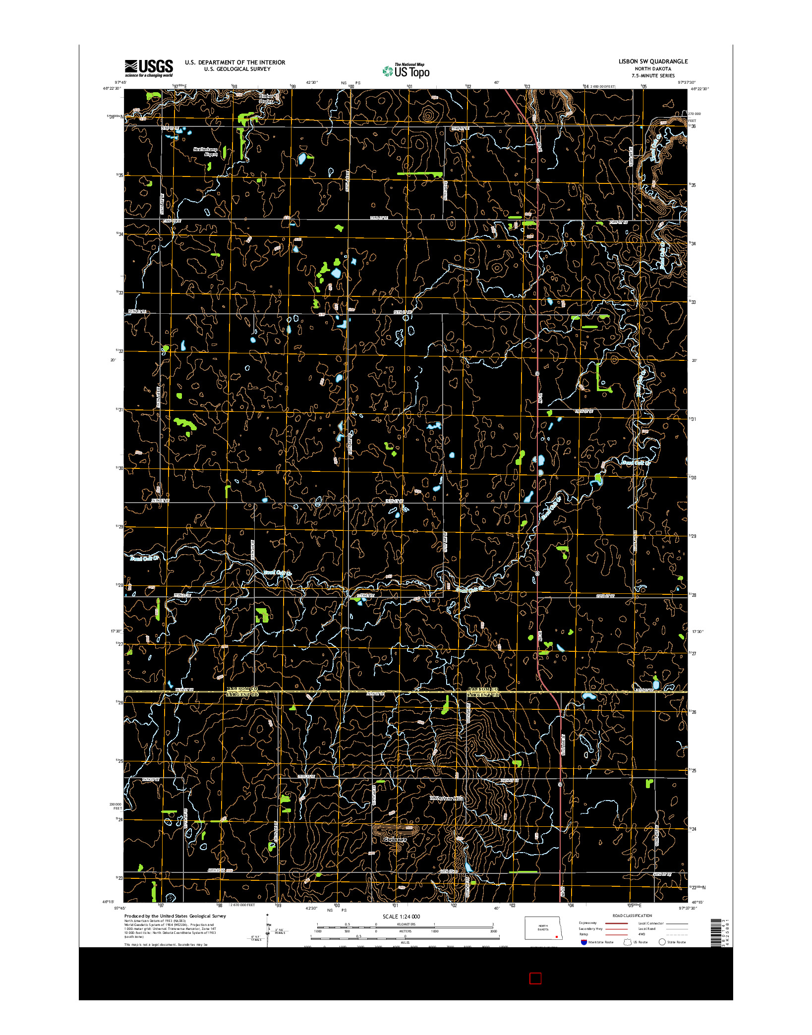 USGS US TOPO 7.5-MINUTE MAP FOR LISBON SW, ND 2014