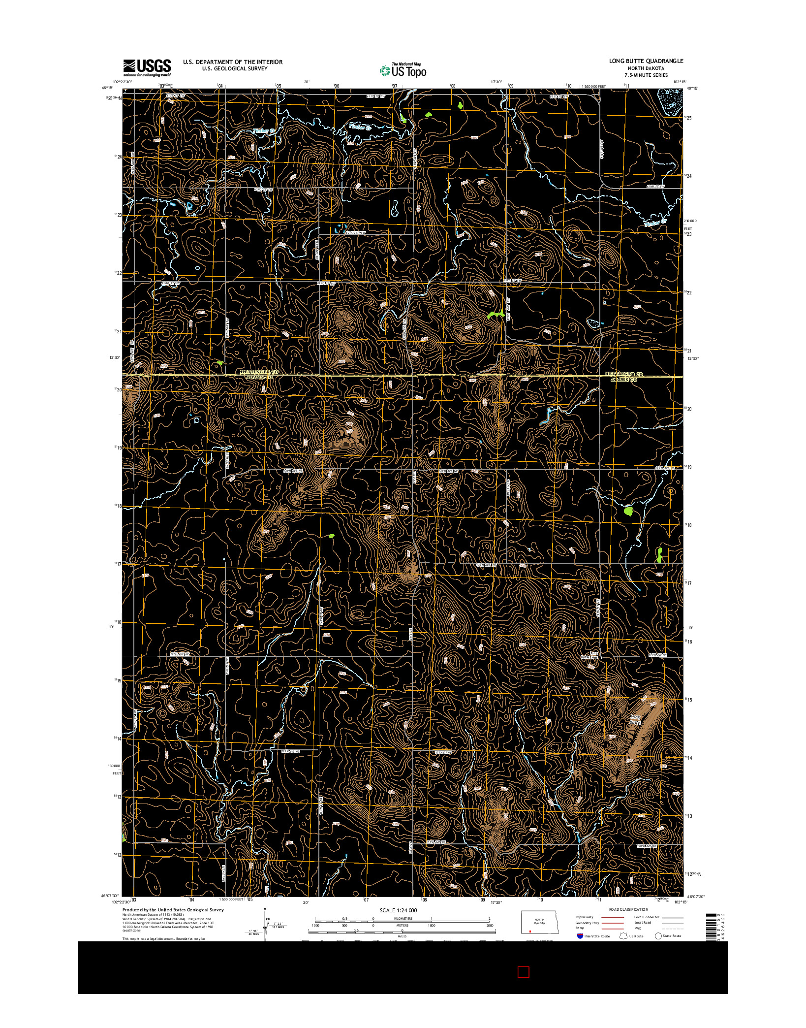 USGS US TOPO 7.5-MINUTE MAP FOR LONG BUTTE, ND 2014