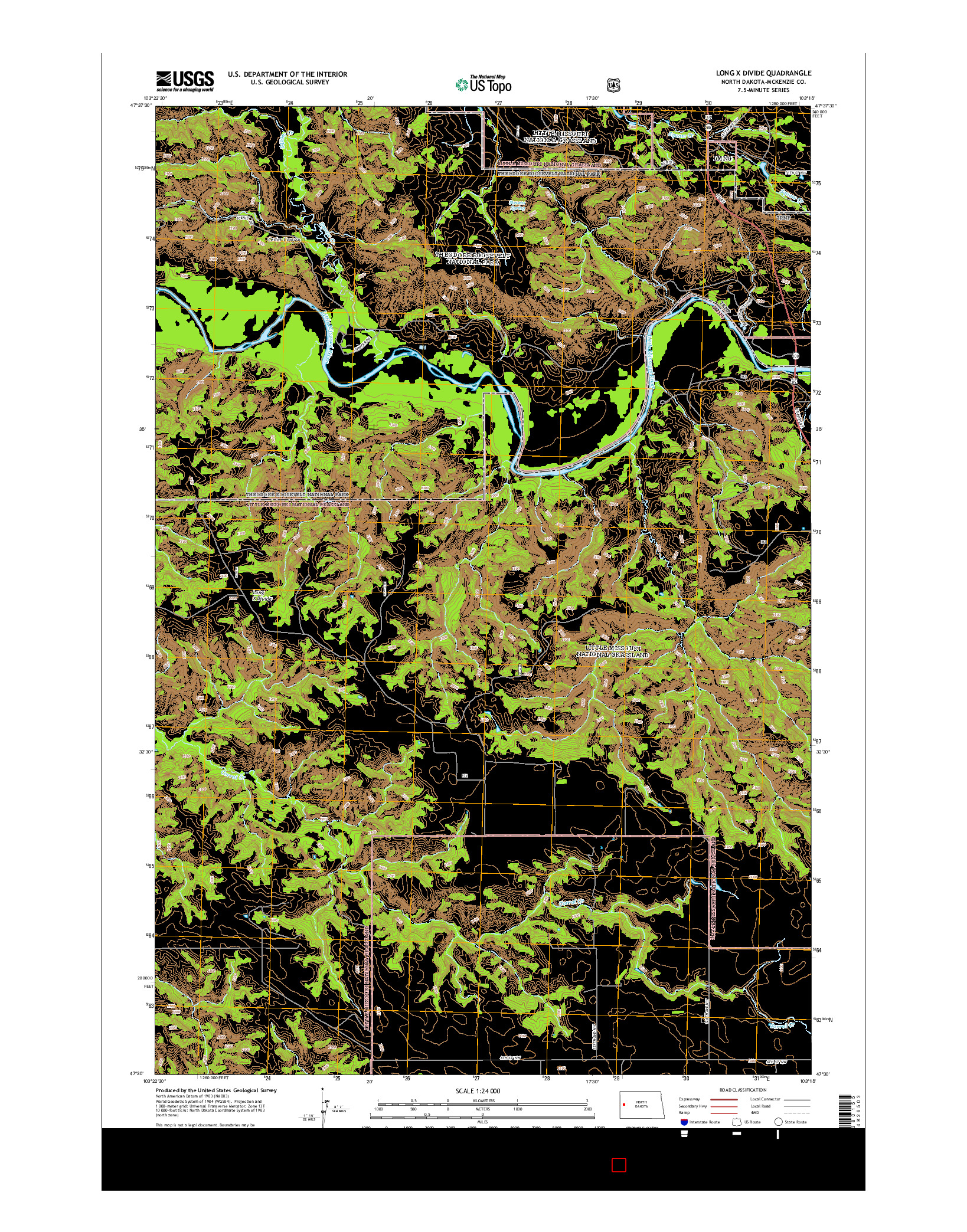 USGS US TOPO 7.5-MINUTE MAP FOR LONG X DIVIDE, ND 2014