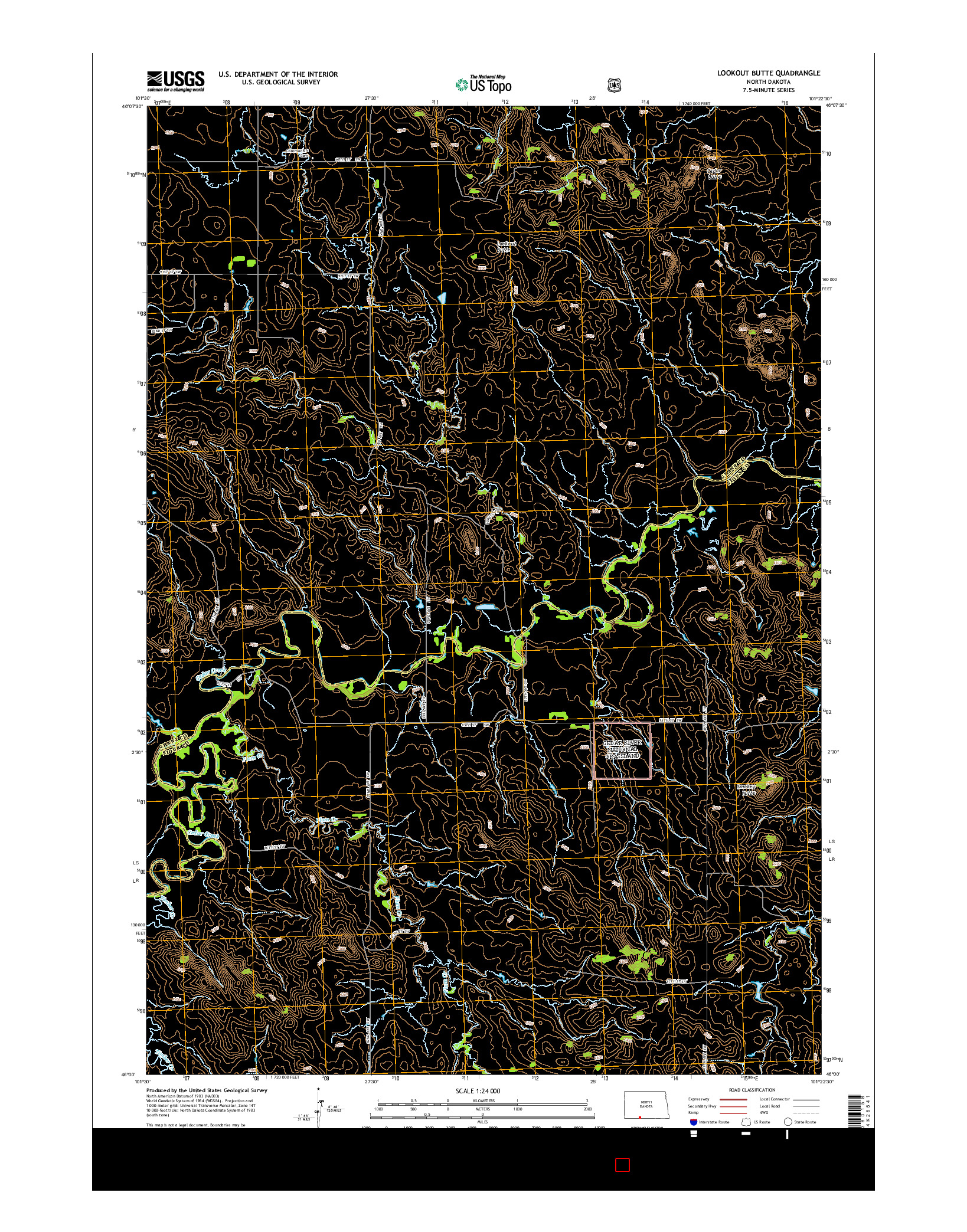 USGS US TOPO 7.5-MINUTE MAP FOR LOOKOUT BUTTE, ND 2014