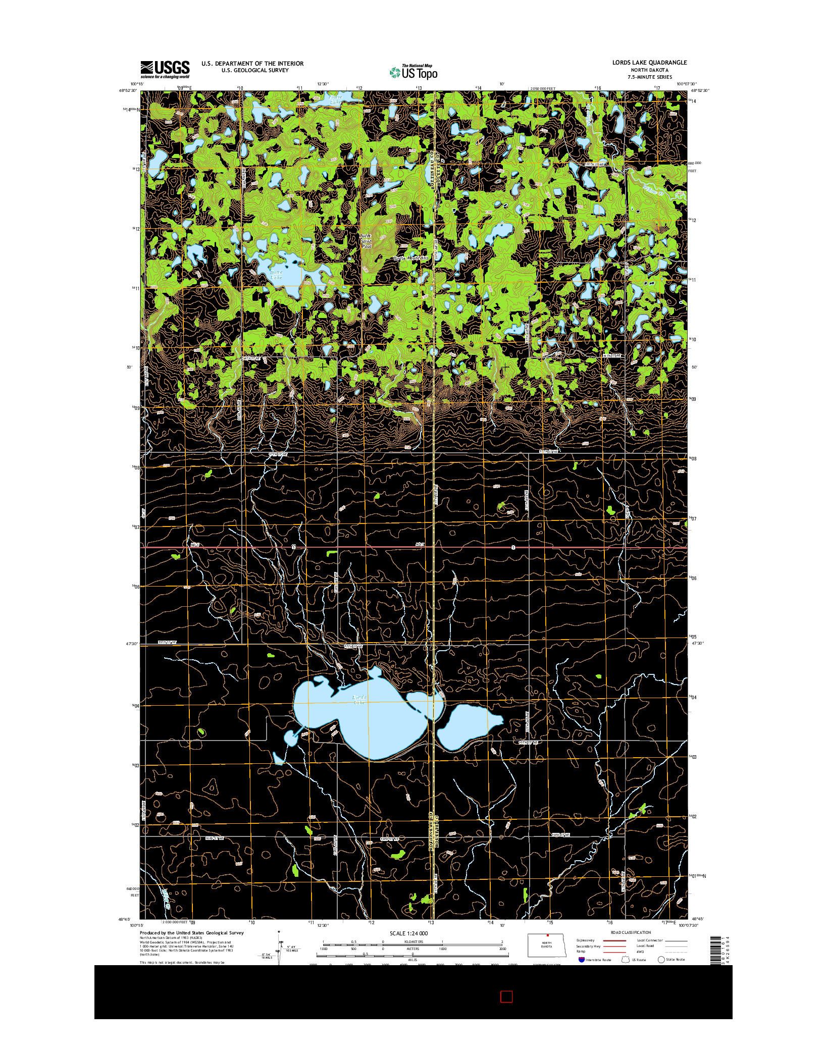 USGS US TOPO 7.5-MINUTE MAP FOR LORDS LAKE, ND 2014