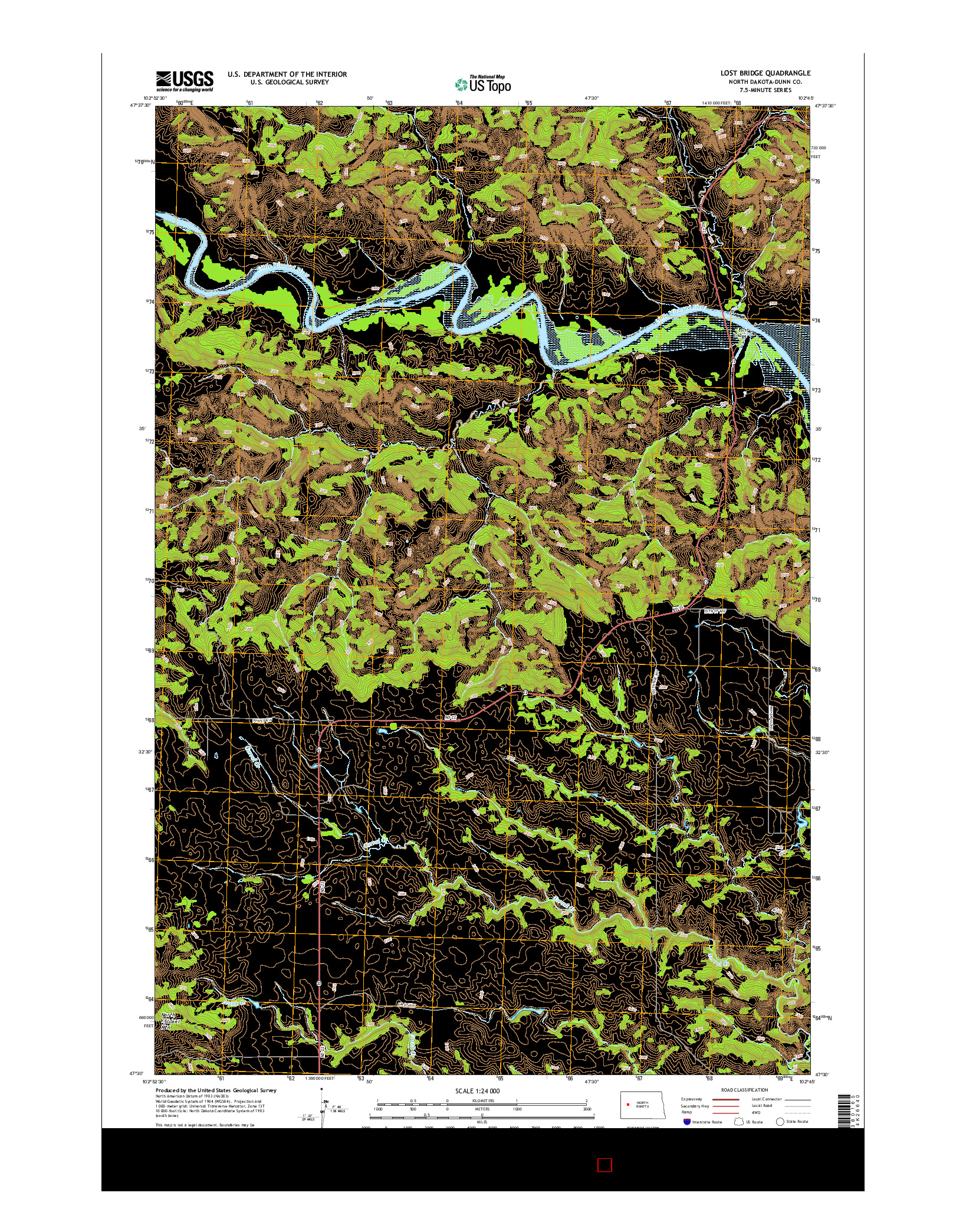 USGS US TOPO 7.5-MINUTE MAP FOR LOST BRIDGE, ND 2014