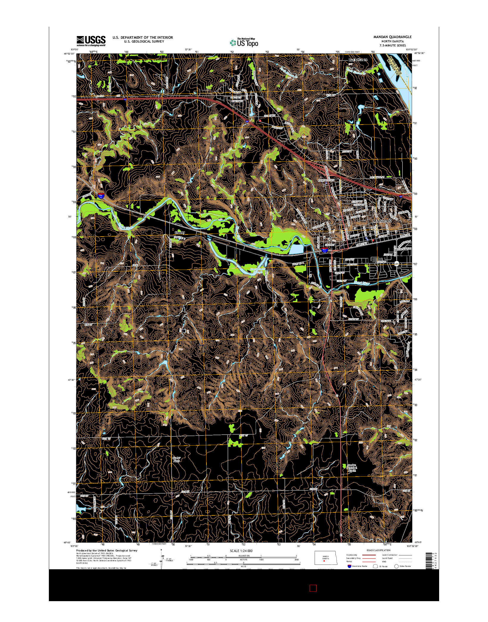 USGS US TOPO 7.5-MINUTE MAP FOR MANDAN, ND 2014