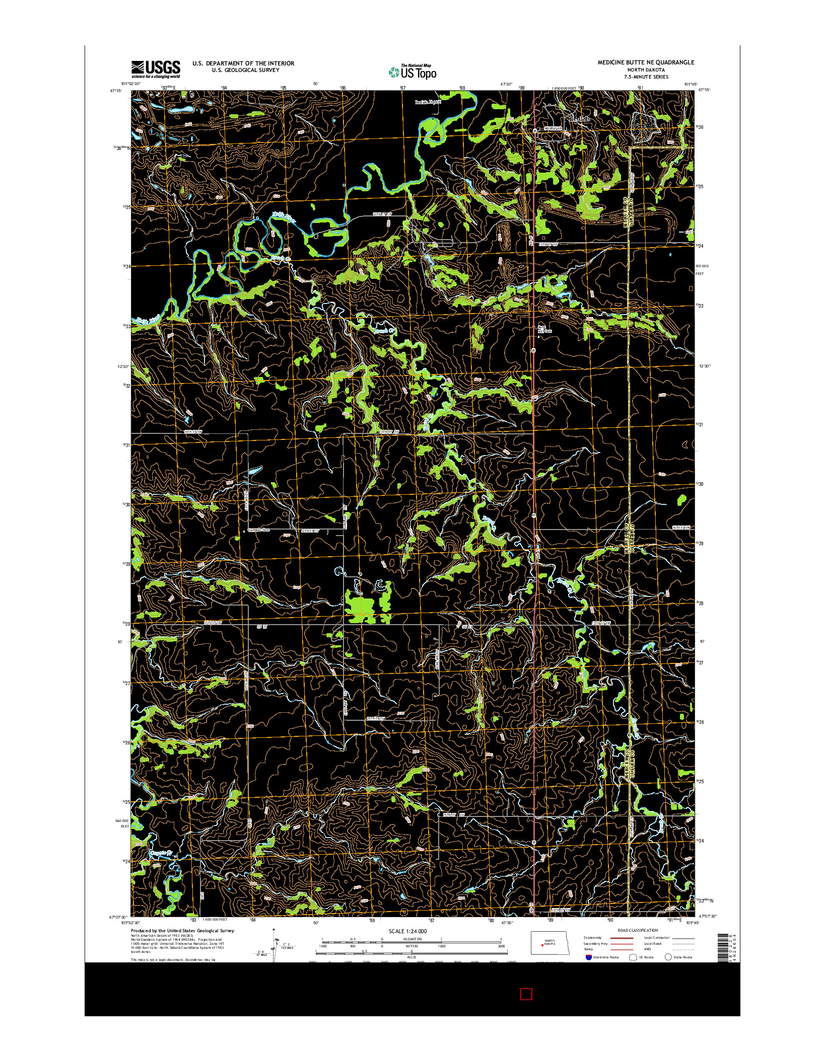 USGS US TOPO 7.5-MINUTE MAP FOR MEDICINE BUTTE NE, ND 2014