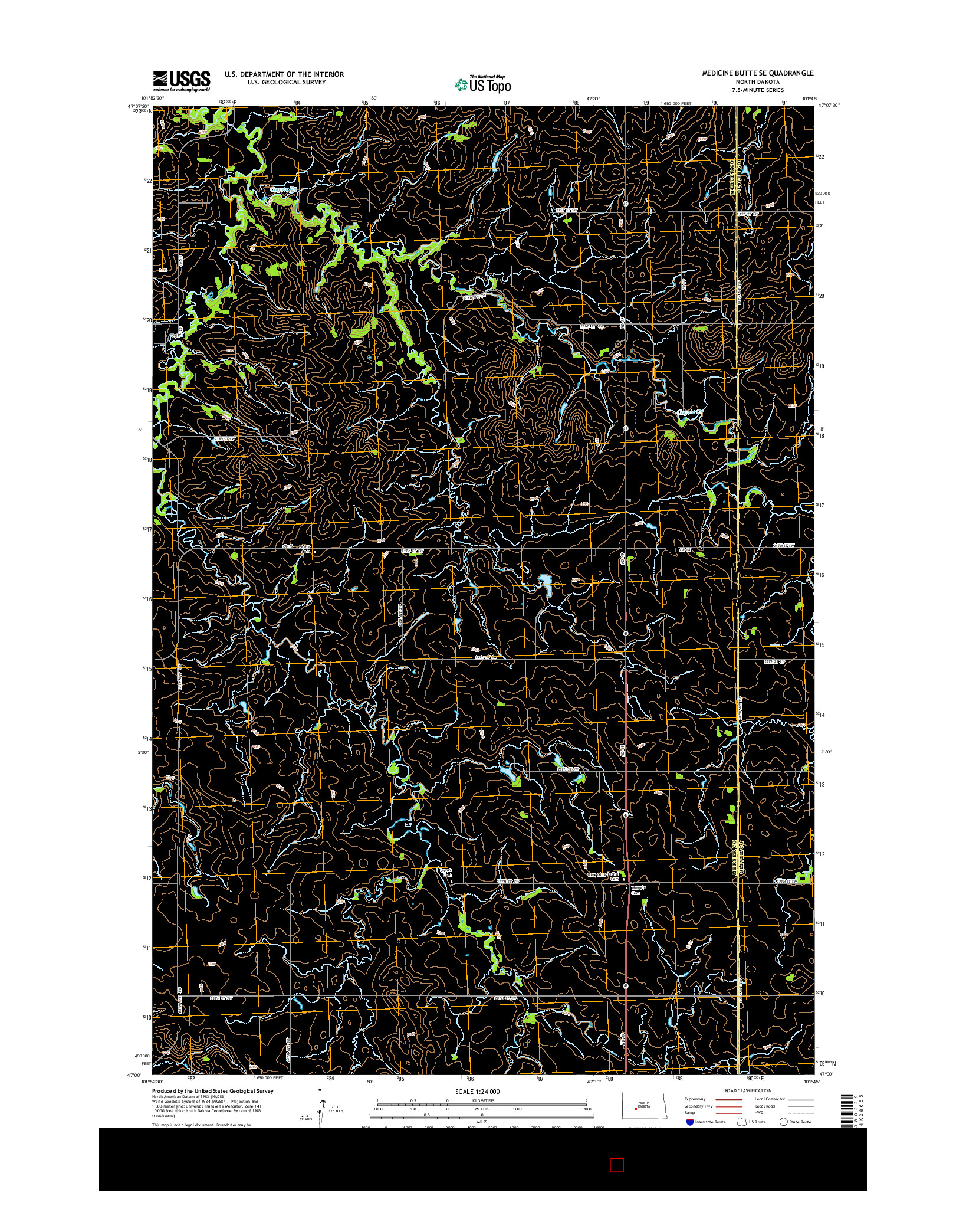 USGS US TOPO 7.5-MINUTE MAP FOR MEDICINE BUTTE SE, ND 2014