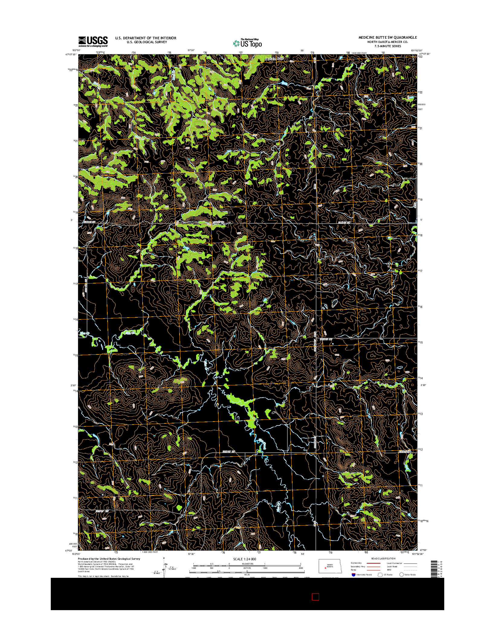 USGS US TOPO 7.5-MINUTE MAP FOR MEDICINE BUTTE SW, ND 2014