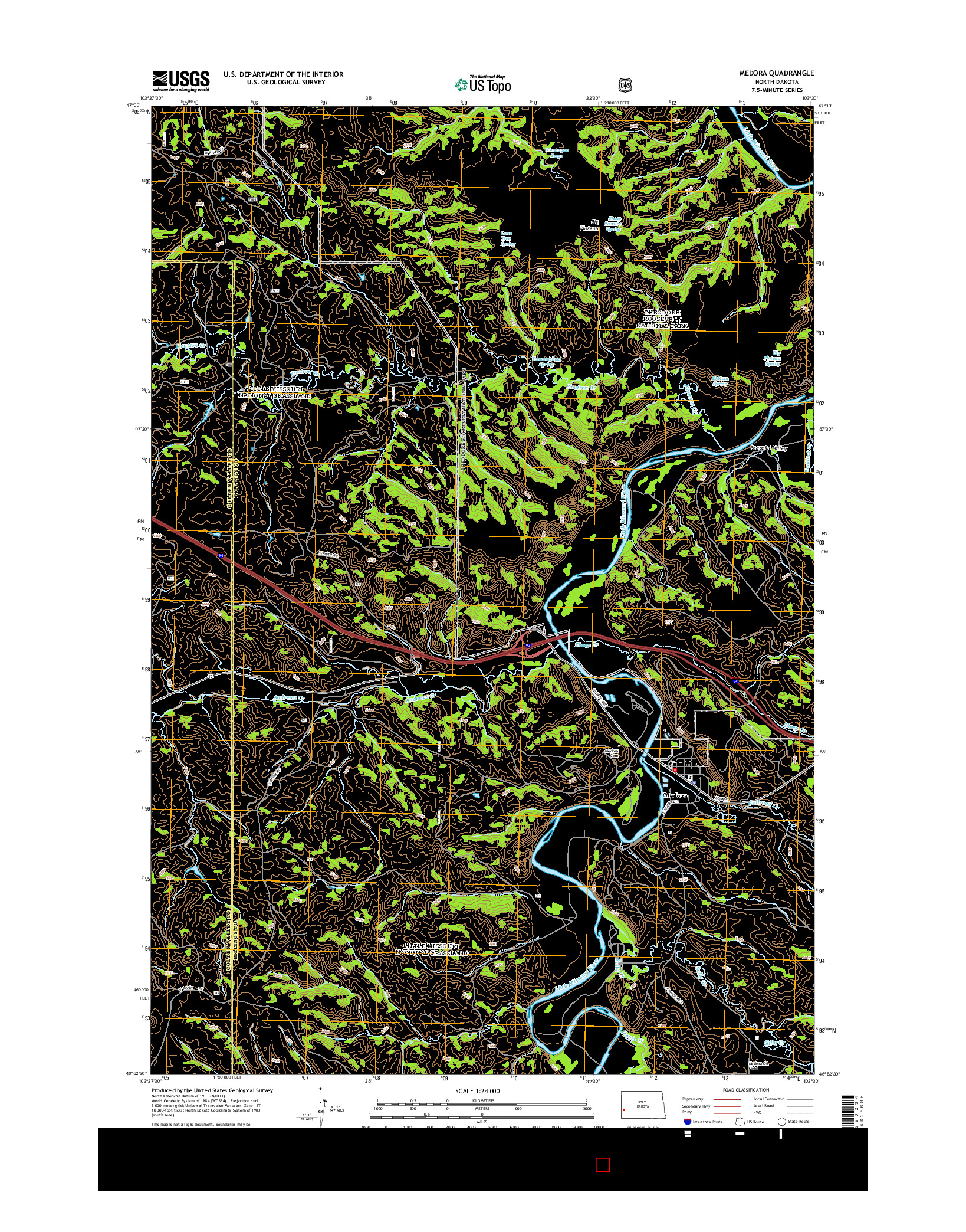 USGS US TOPO 7.5-MINUTE MAP FOR MEDORA, ND 2014