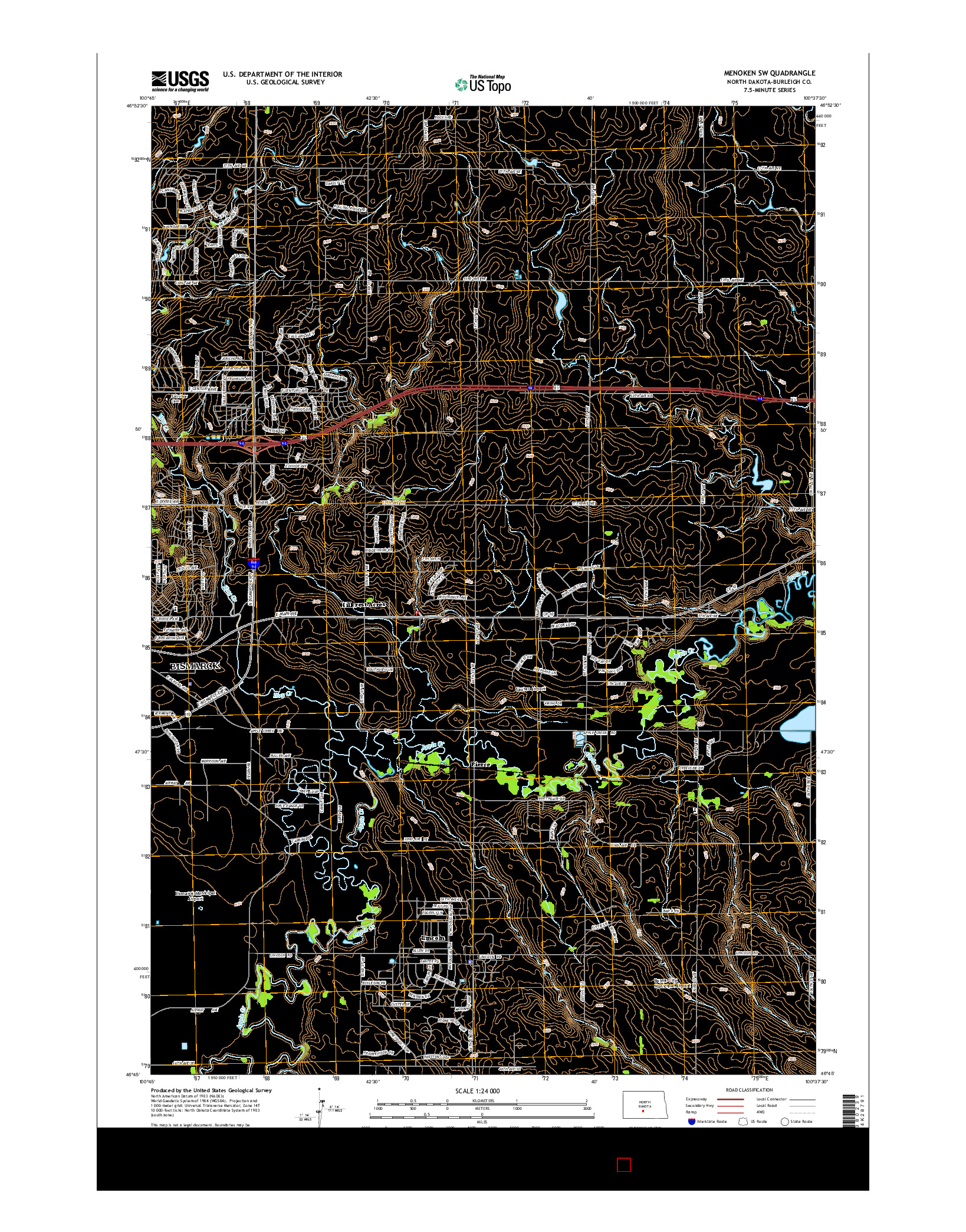 USGS US TOPO 7.5-MINUTE MAP FOR MENOKEN SW, ND 2014
