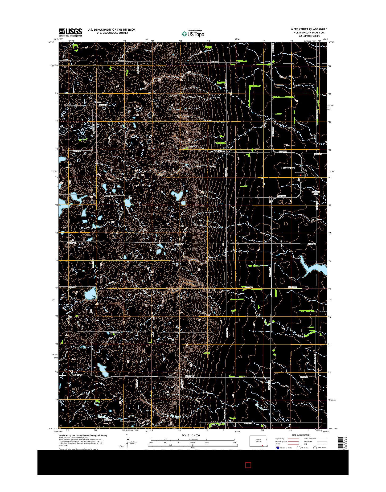 USGS US TOPO 7.5-MINUTE MAP FOR MERRICOURT, ND 2014