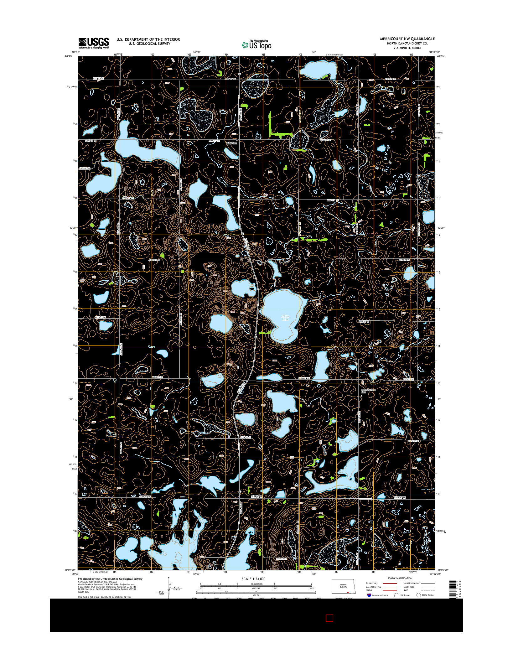 USGS US TOPO 7.5-MINUTE MAP FOR MERRICOURT NW, ND 2014