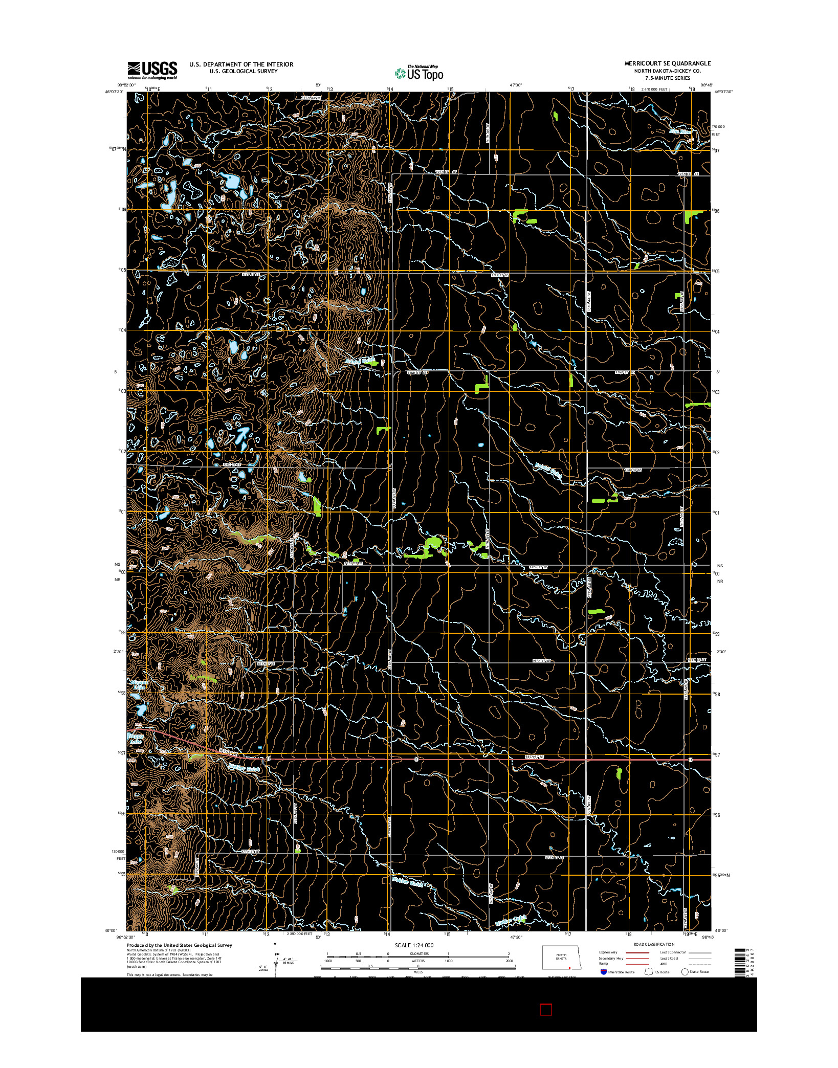 USGS US TOPO 7.5-MINUTE MAP FOR MERRICOURT SE, ND 2014