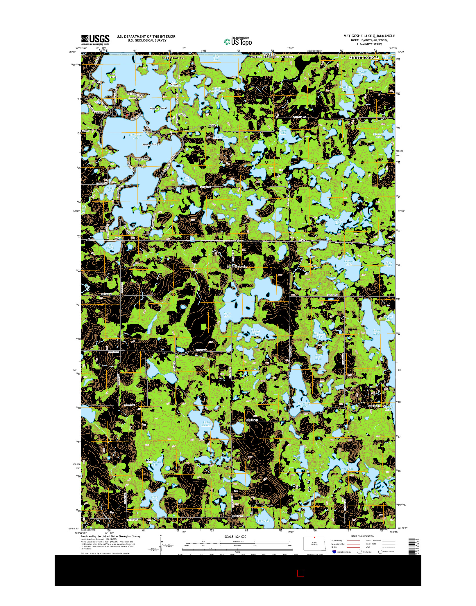 USGS US TOPO 7.5-MINUTE MAP FOR METIGOSHE LAKE, ND-MB 2014