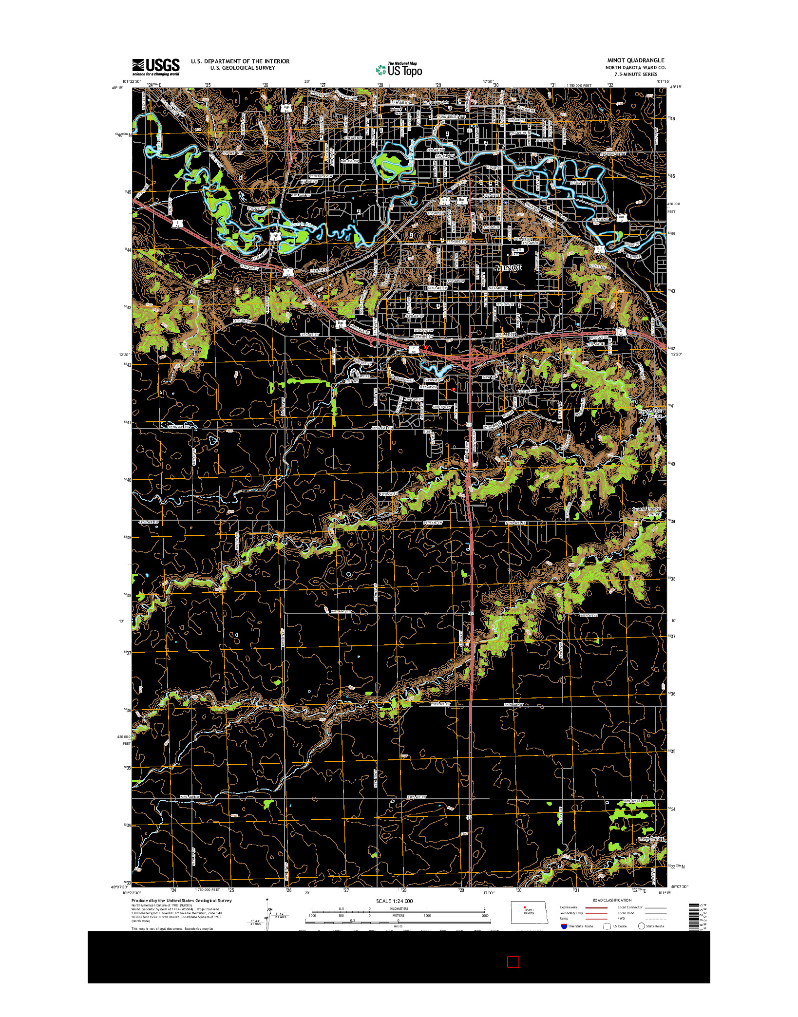 USGS US TOPO 7.5-MINUTE MAP FOR MINOT, ND 2014
