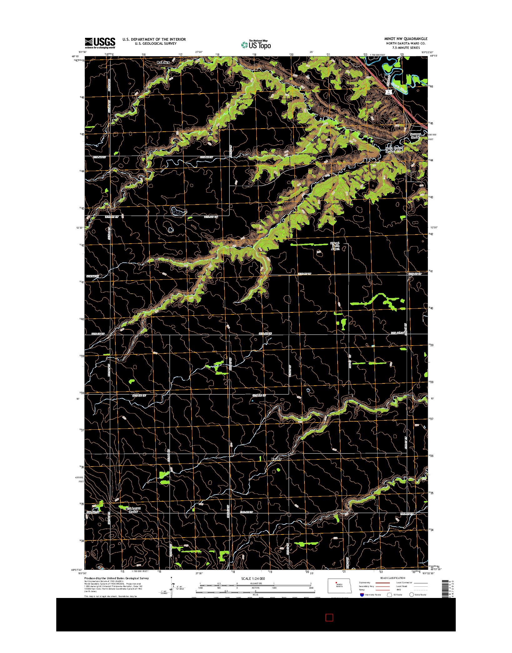 USGS US TOPO 7.5-MINUTE MAP FOR MINOT NW, ND 2014