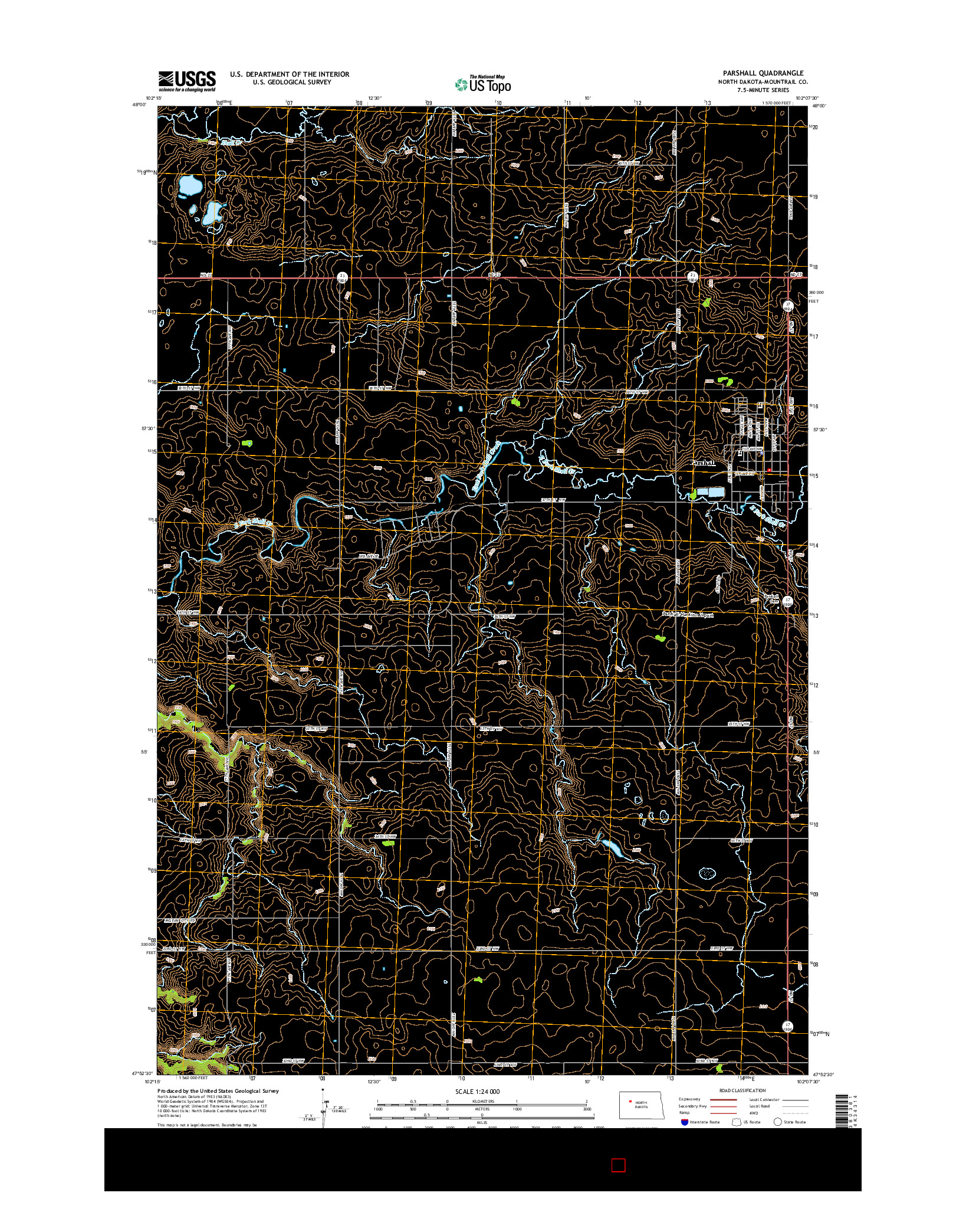 USGS US TOPO 7.5-MINUTE MAP FOR PARSHALL, ND 2014