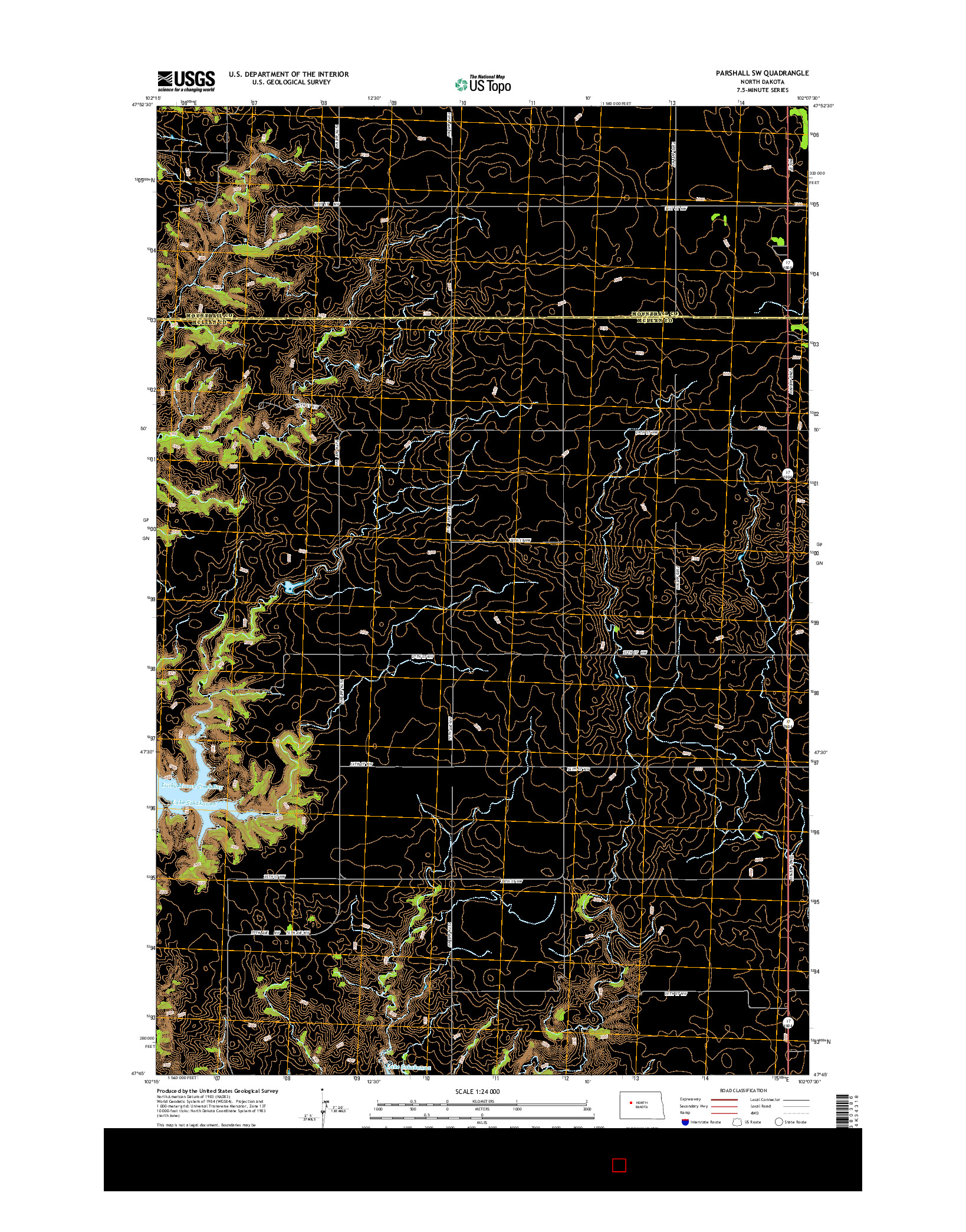 USGS US TOPO 7.5-MINUTE MAP FOR PARSHALL SW, ND 2014