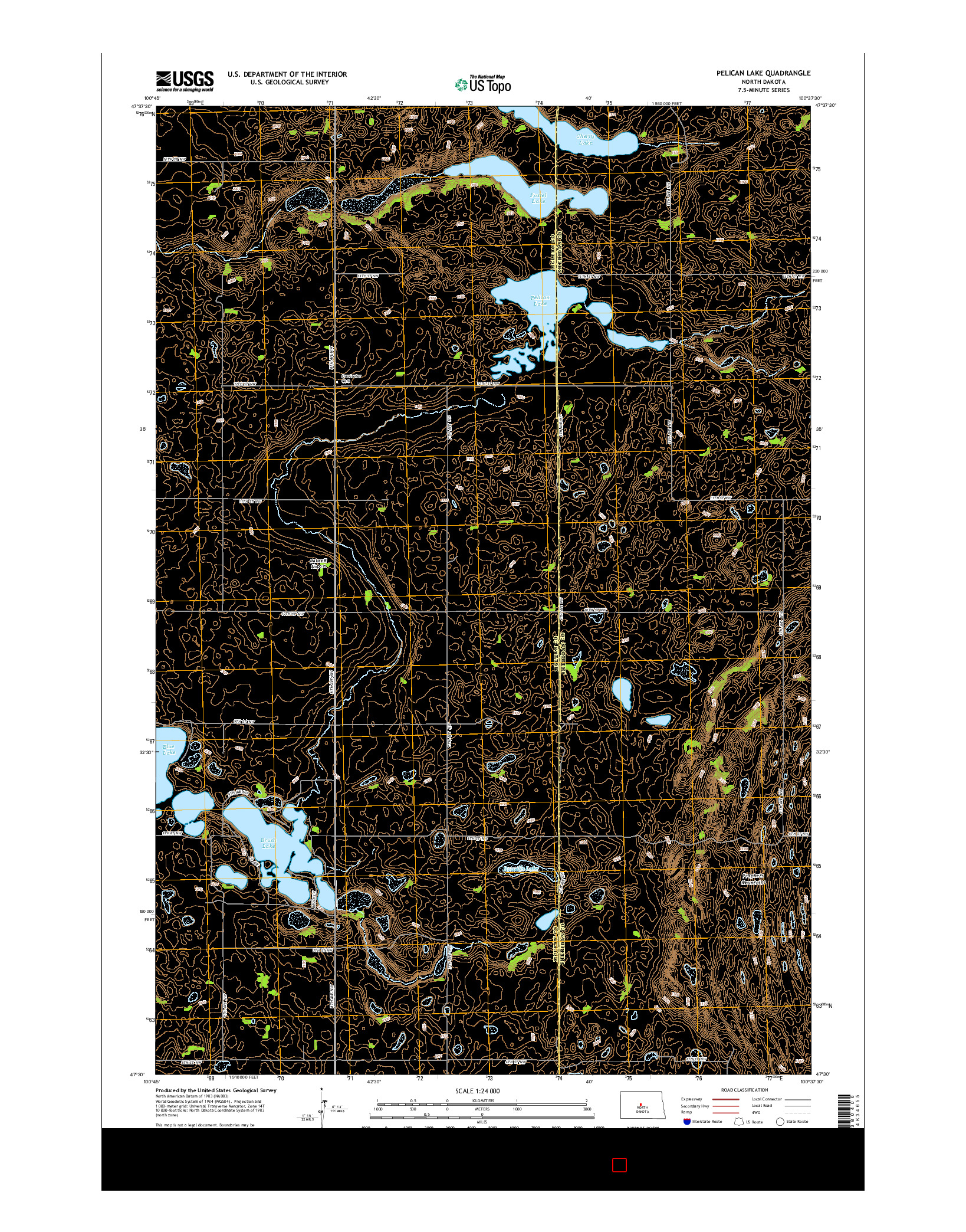 USGS US TOPO 7.5-MINUTE MAP FOR PELICAN LAKE, ND 2014