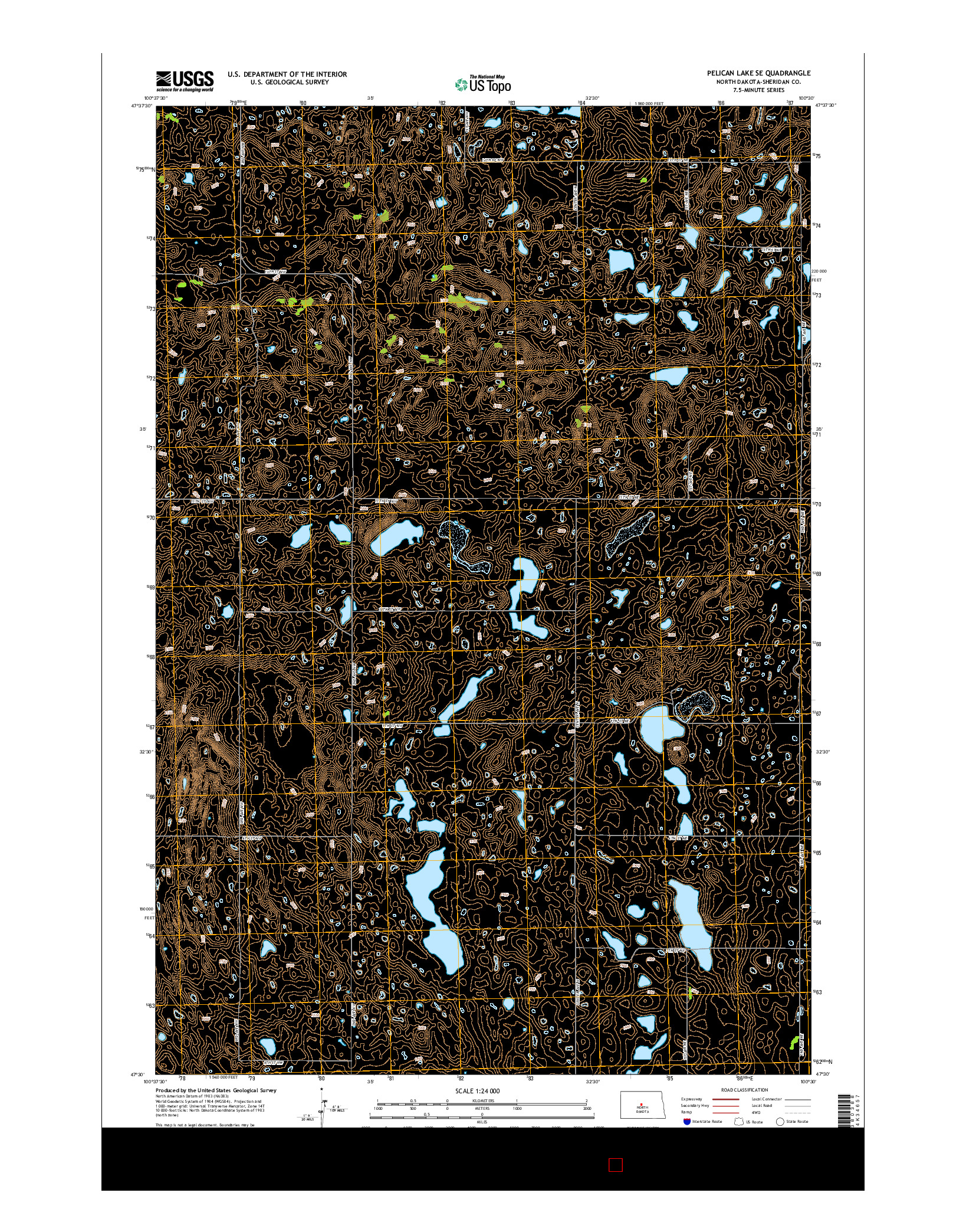USGS US TOPO 7.5-MINUTE MAP FOR PELICAN LAKE SE, ND 2014
