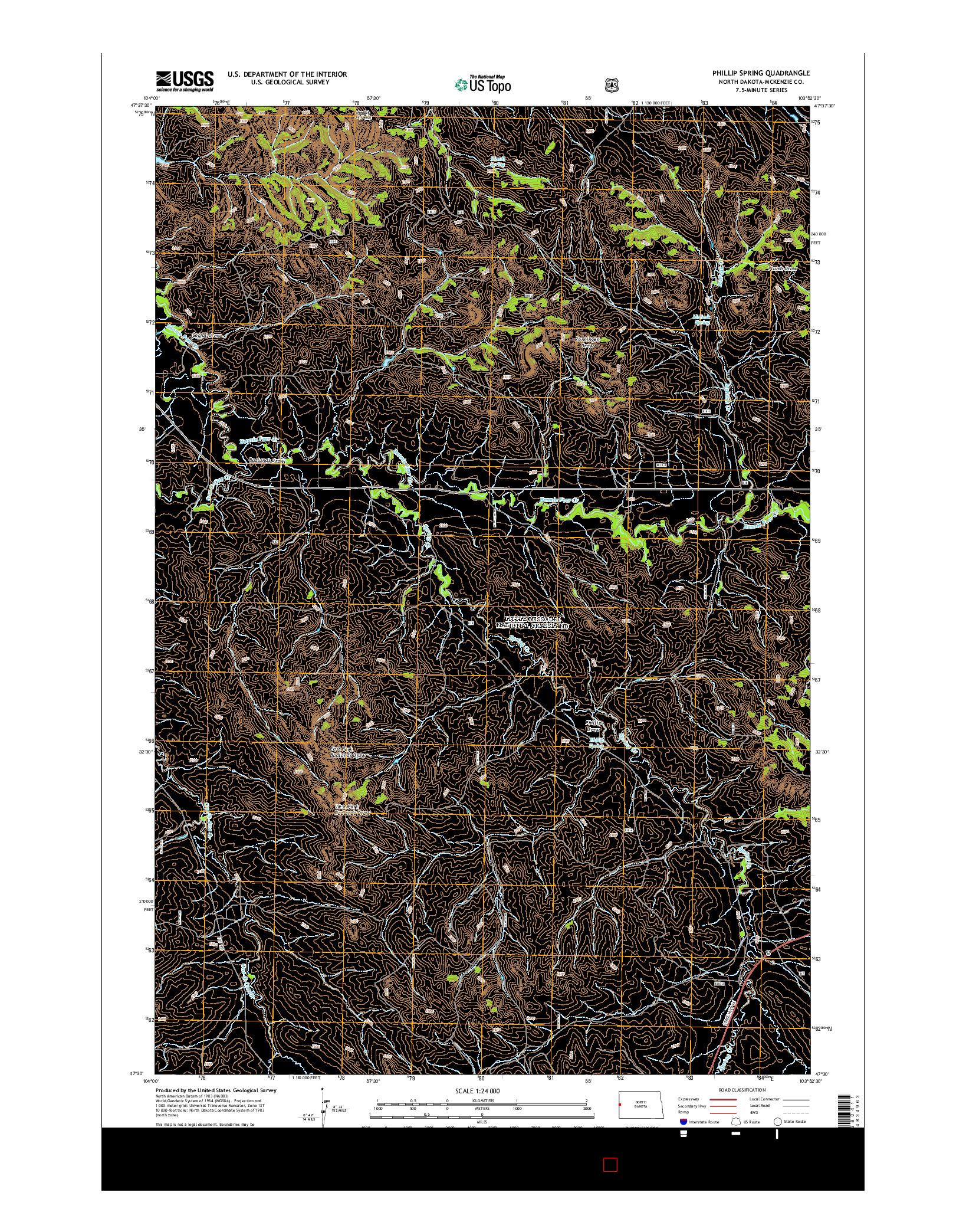 USGS US TOPO 7.5-MINUTE MAP FOR PHILLIP SPRING, ND 2014