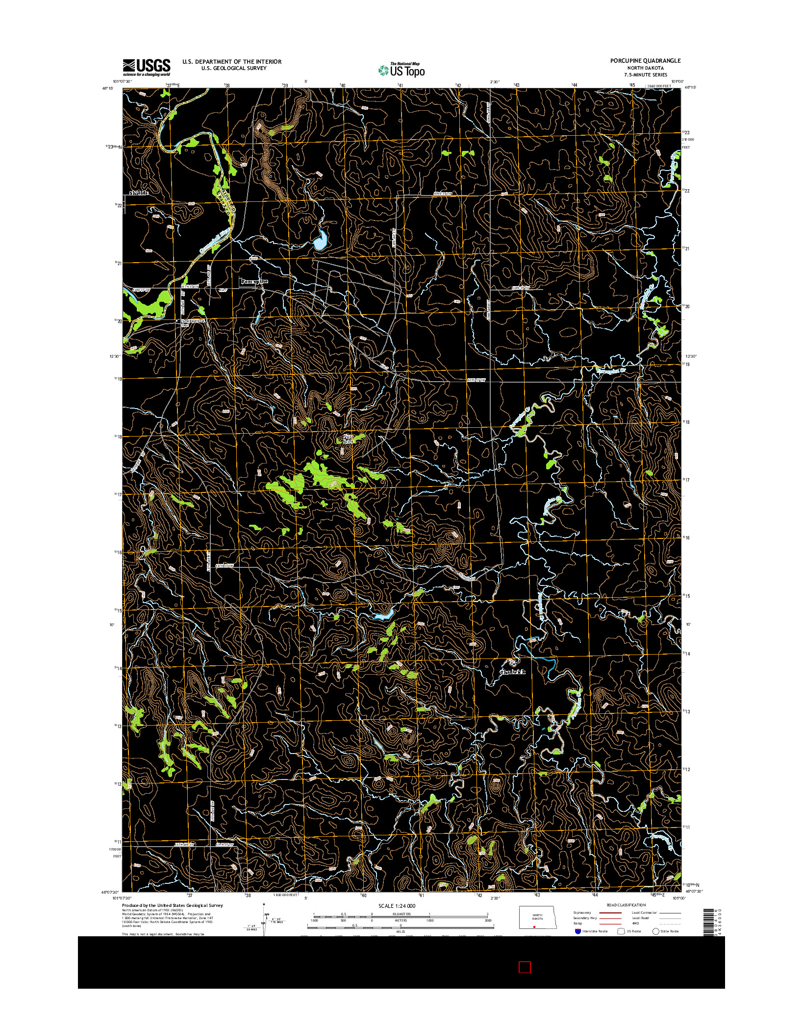 USGS US TOPO 7.5-MINUTE MAP FOR PORCUPINE, ND 2014