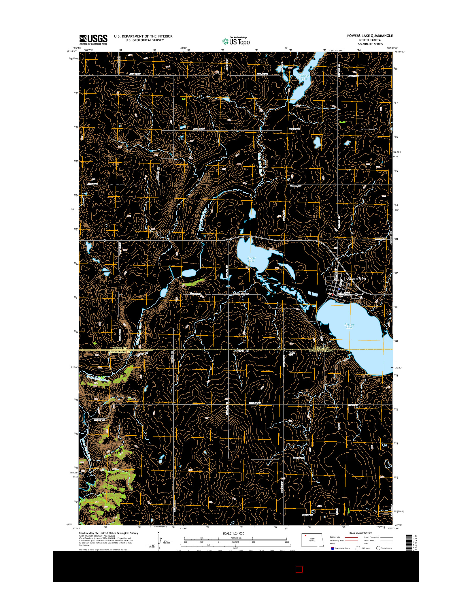 USGS US TOPO 7.5-MINUTE MAP FOR POWERS LAKE, ND 2014