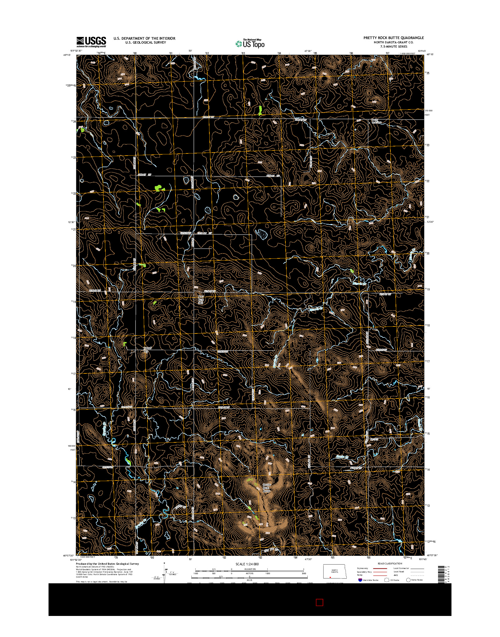 USGS US TOPO 7.5-MINUTE MAP FOR PRETTY ROCK BUTTE, ND 2014