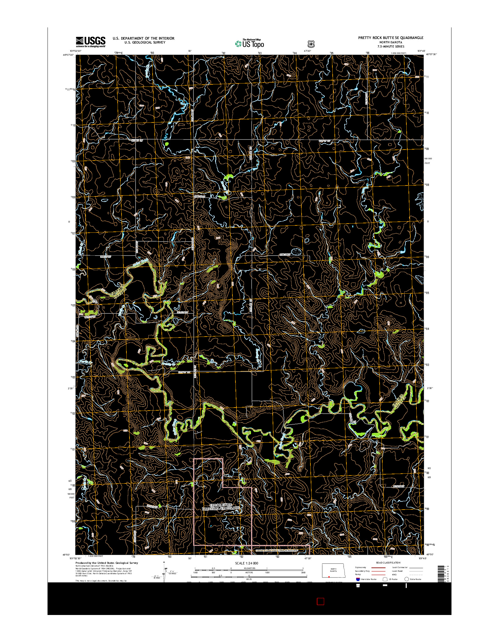 USGS US TOPO 7.5-MINUTE MAP FOR PRETTY ROCK BUTTE SE, ND 2014