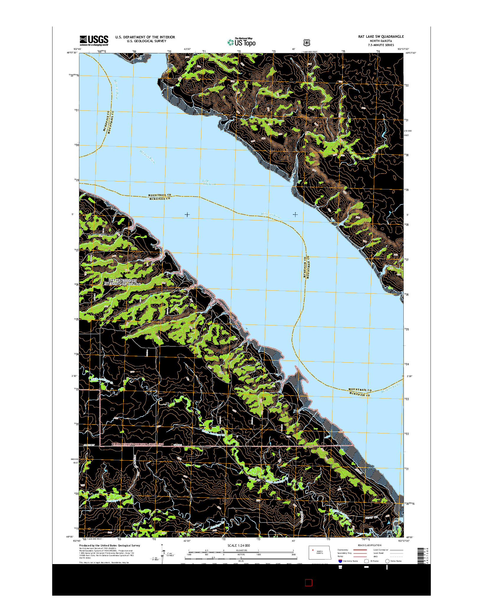 USGS US TOPO 7.5-MINUTE MAP FOR RAT LAKE SW, ND 2014