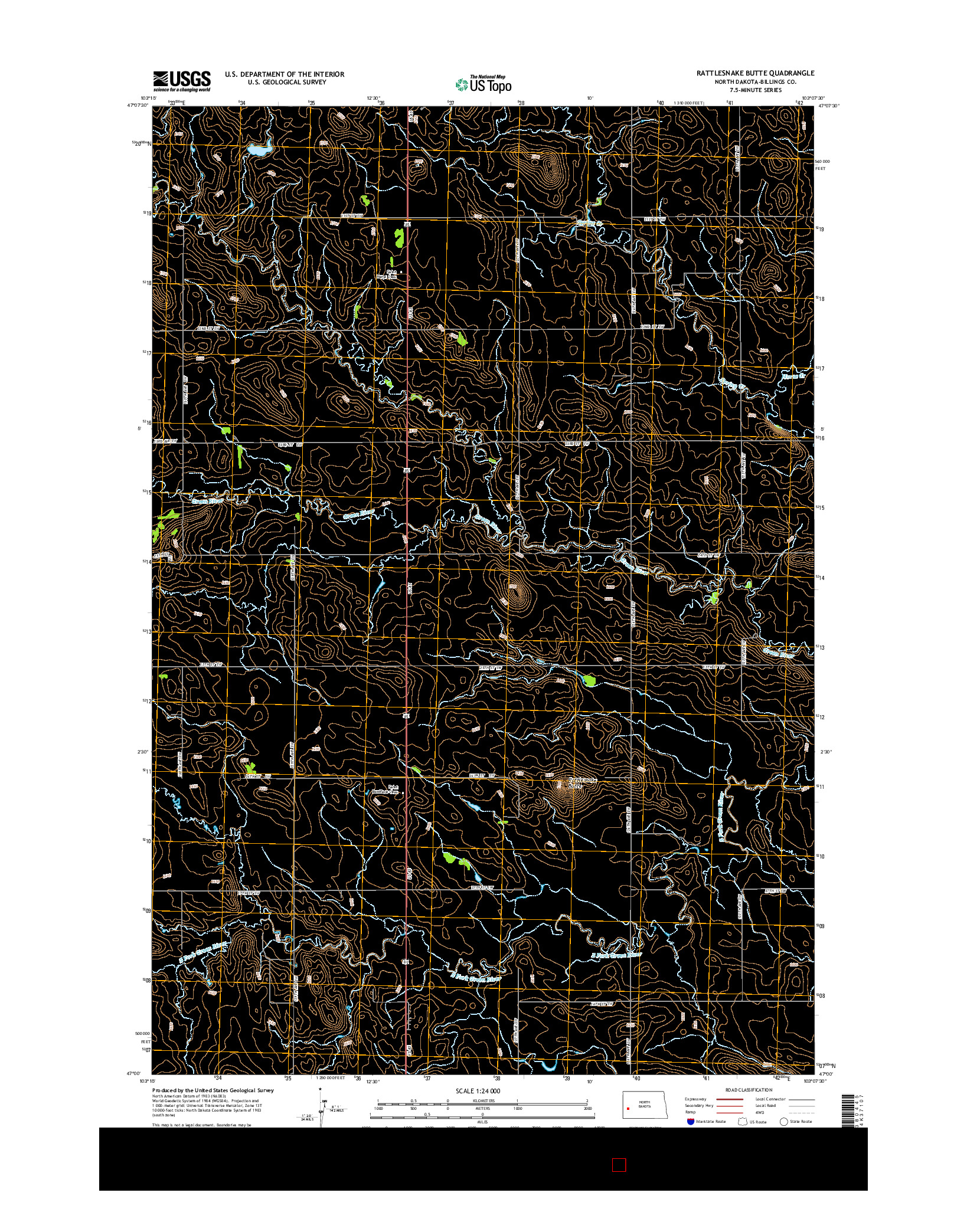 USGS US TOPO 7.5-MINUTE MAP FOR RATTLESNAKE BUTTE, ND 2014