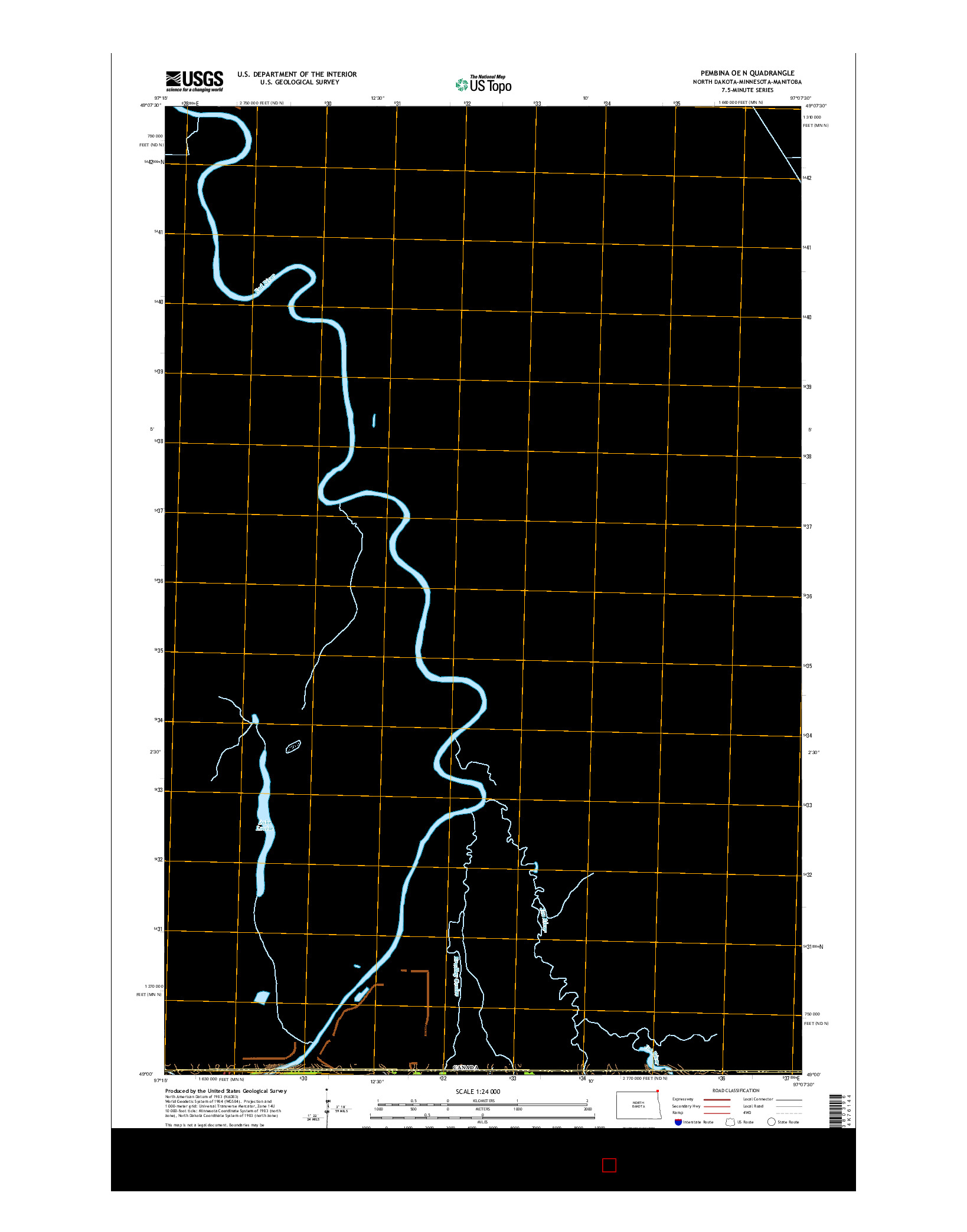 USGS US TOPO 7.5-MINUTE MAP FOR PEMBINA OE N, ND-MN-MB 2014